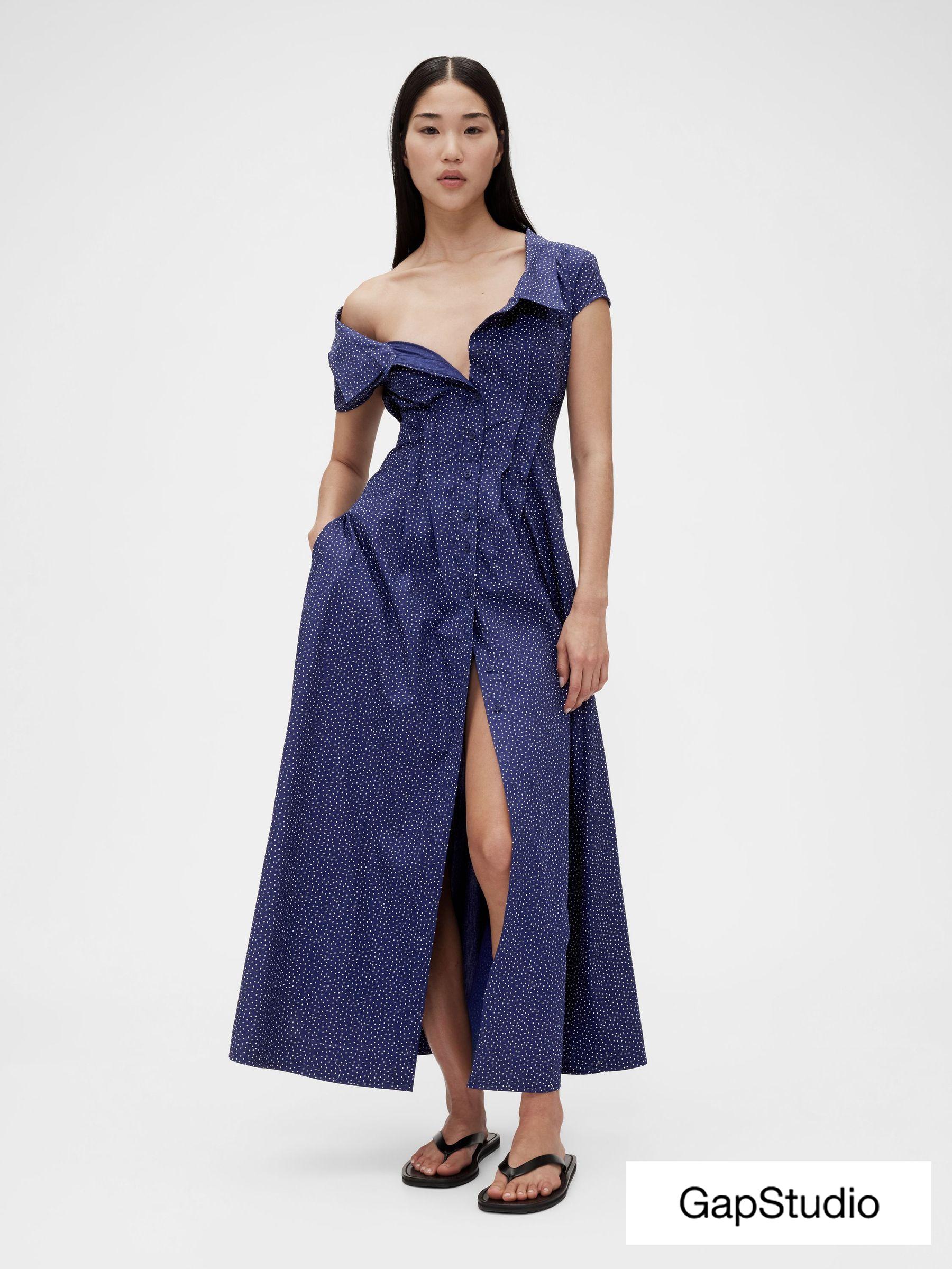 Blue Dot Poplin Maxi Shirt Dress (W22135) | £120