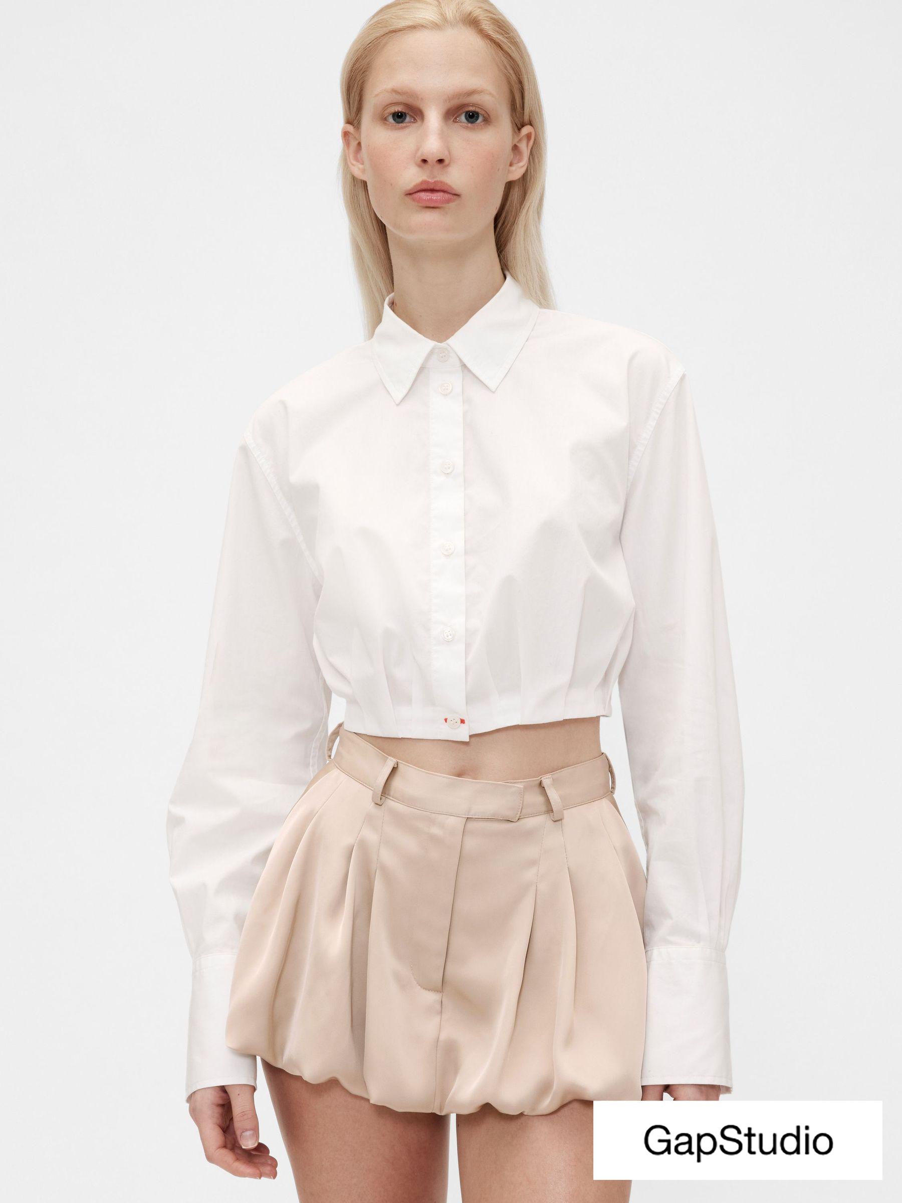 White Poplin Cropped Shirt (W22139) | £70