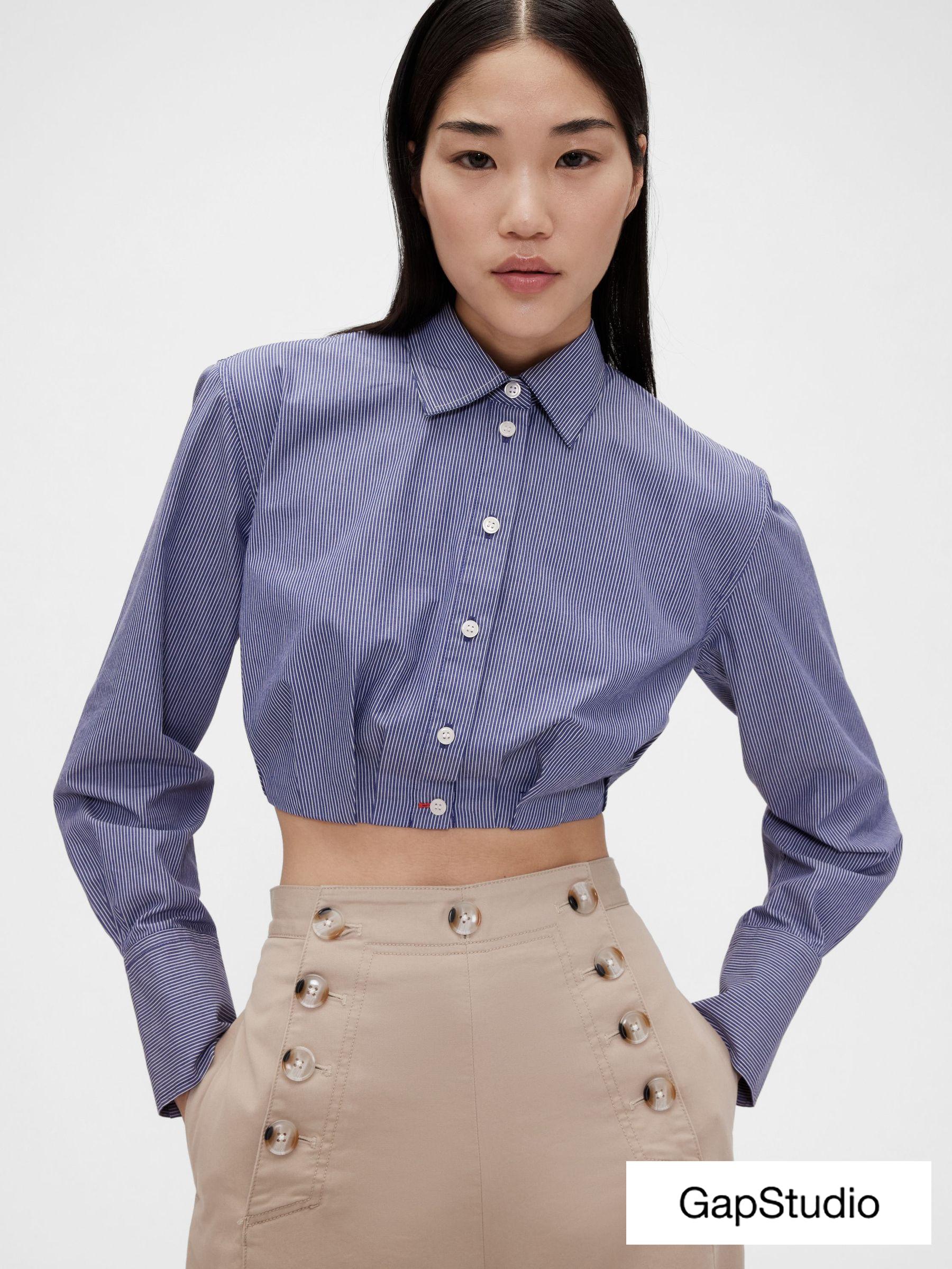 Blue Stripe Poplin Cropped Shirt (W22140) | £70