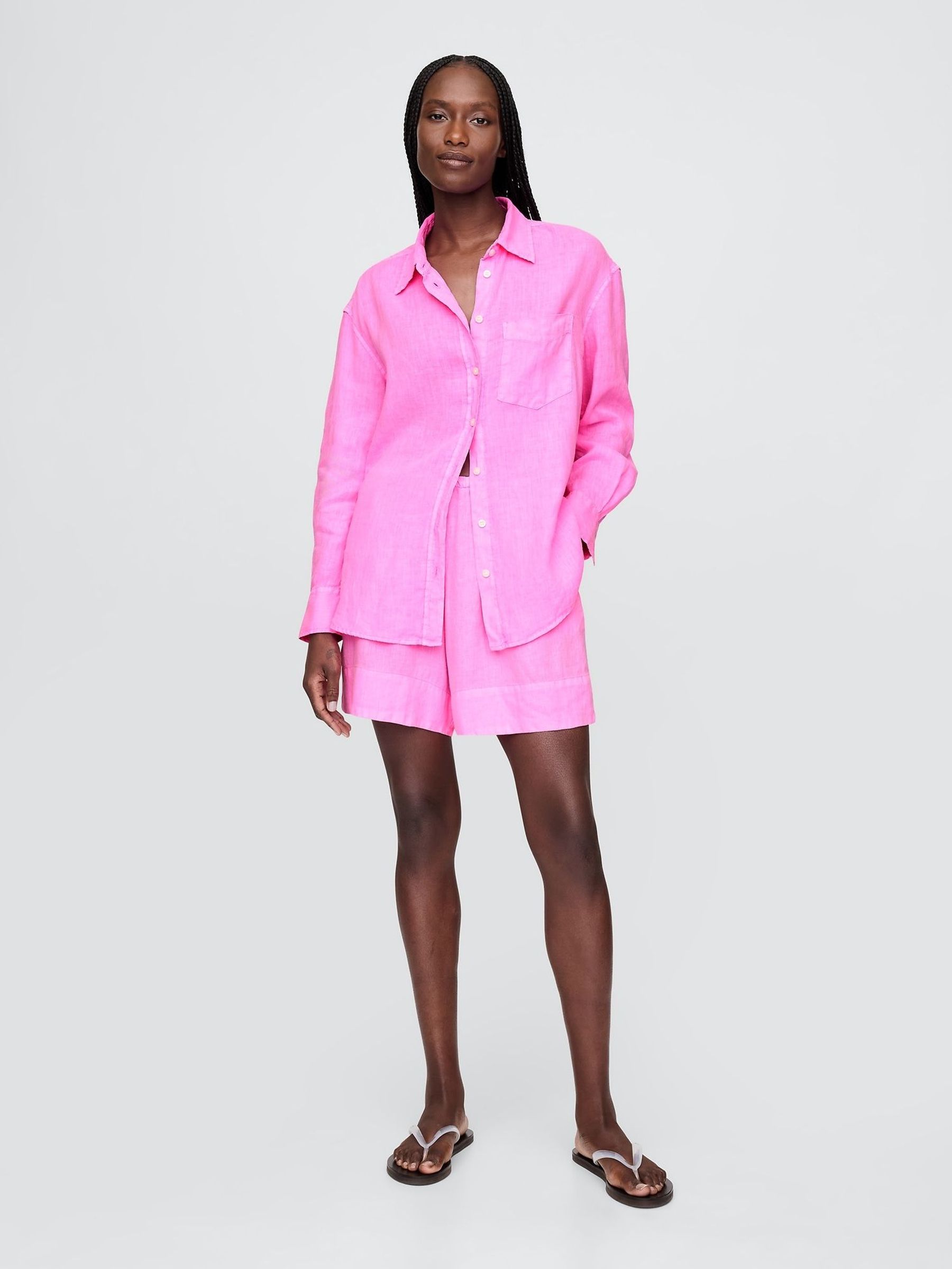 Pink 100% Linen Easy Shorts (W22515) | £60