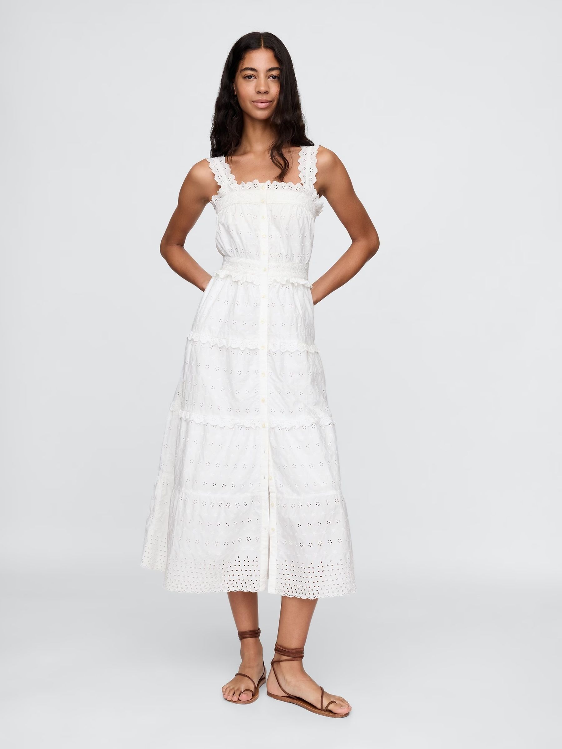 White DÔEN Eyelet Maxi Dress (W22519) | £165