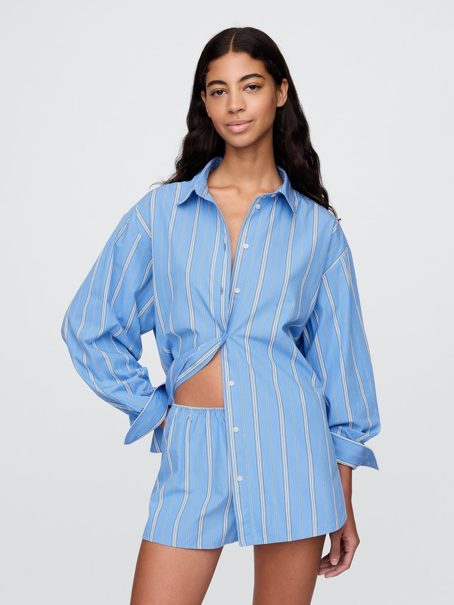 Blue Stripe DÔEN Poplin Shirt (W22522) | £65