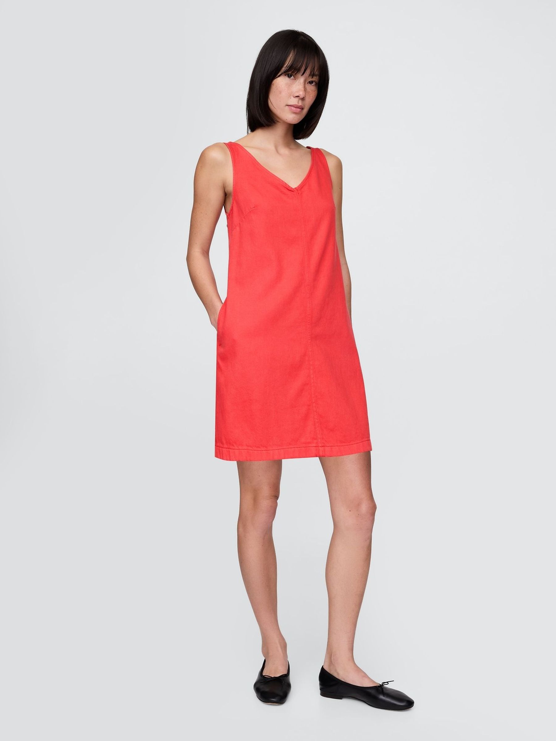 Red UltraSoft V-Neck Denim Mini Dress (W22526) | £60