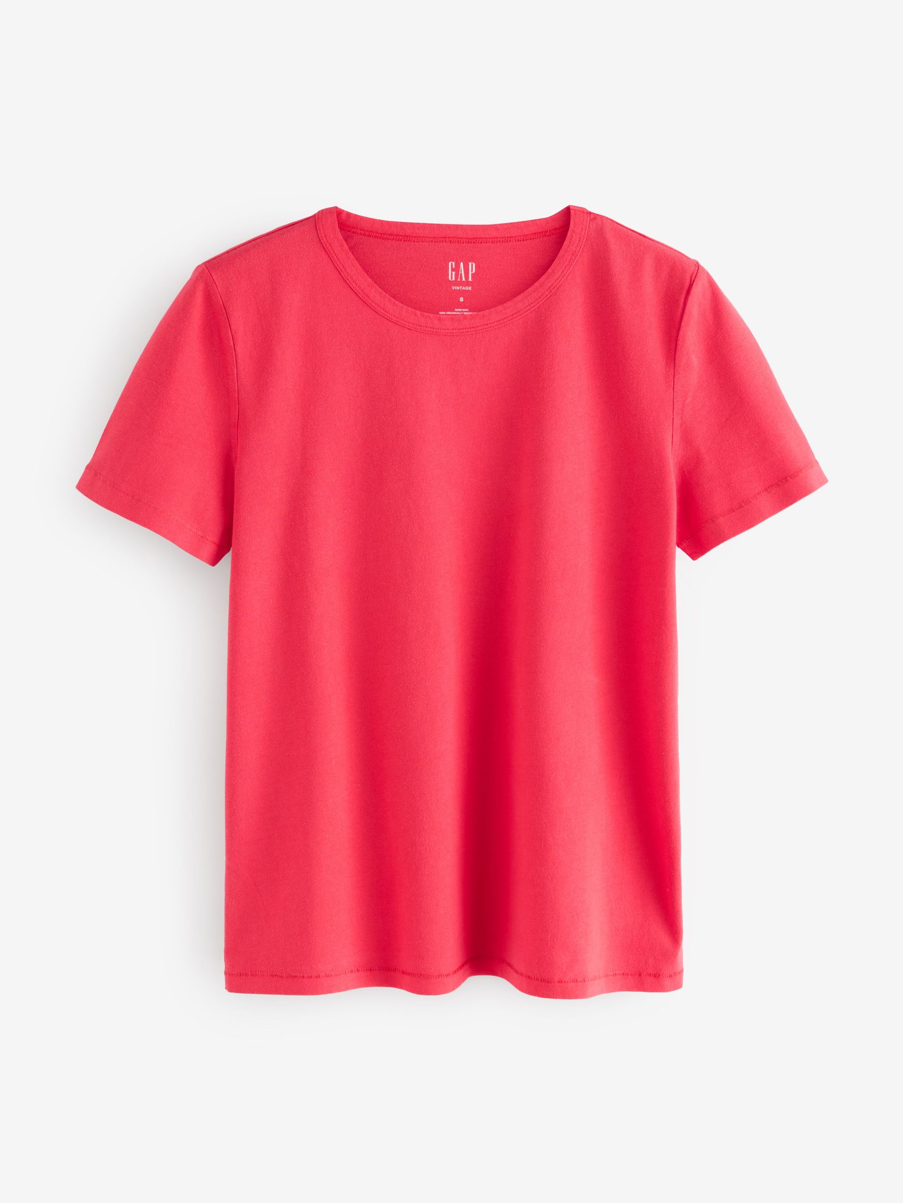 Red Crew Neck Vintage 100% Organic Cotton Short Sleeve T-Shirt (W22531) | £18