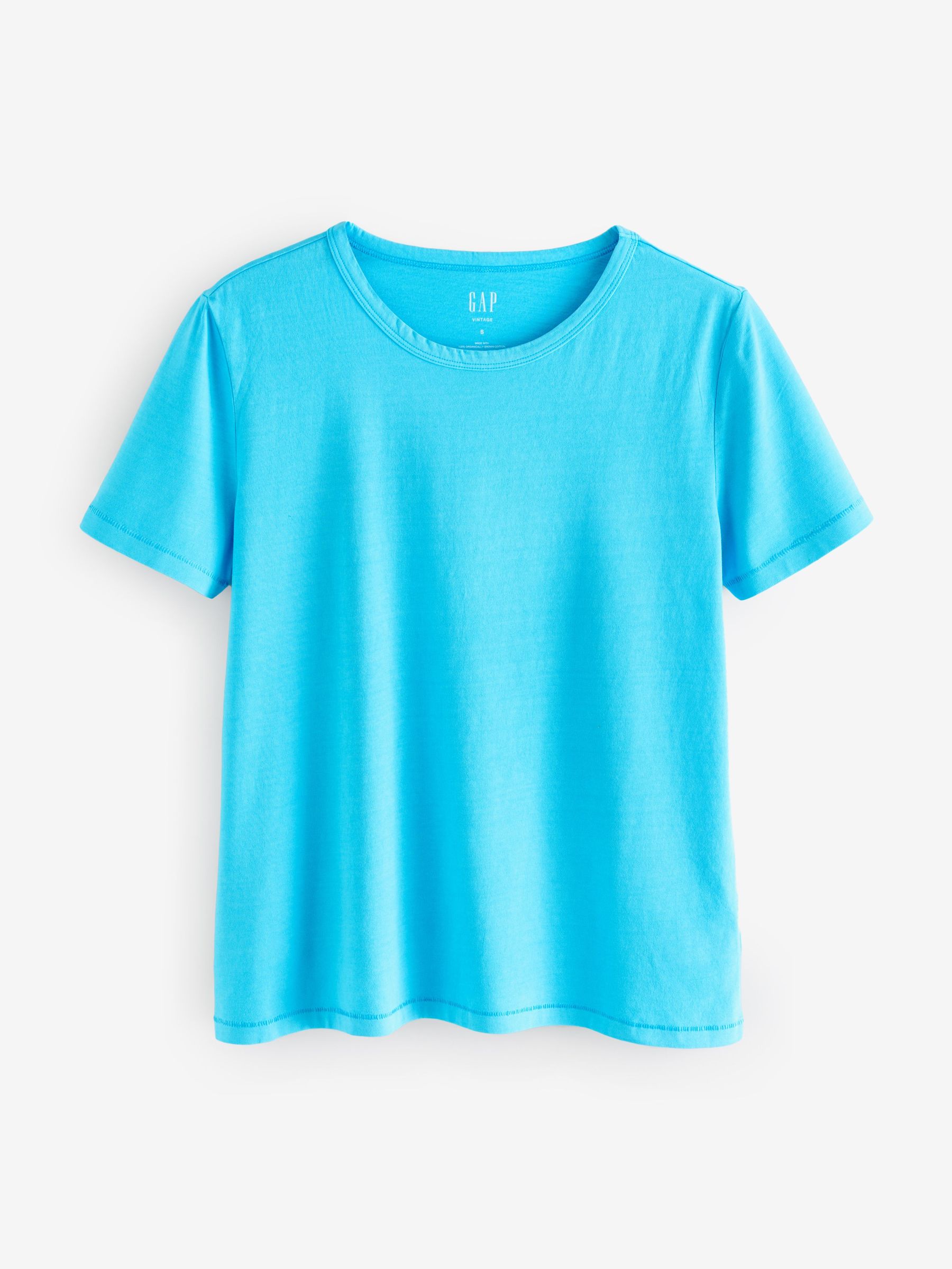 Light Blue Crew Neck Vintage 100% Organic Cotton Short Sleeve T-Shirt (W22537) | £18
