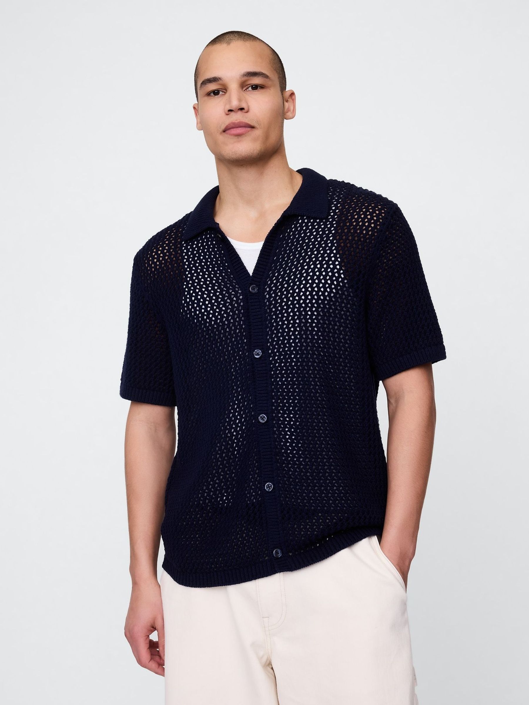 Blue Mesh Striped Knit Shirt (W22541) | £40