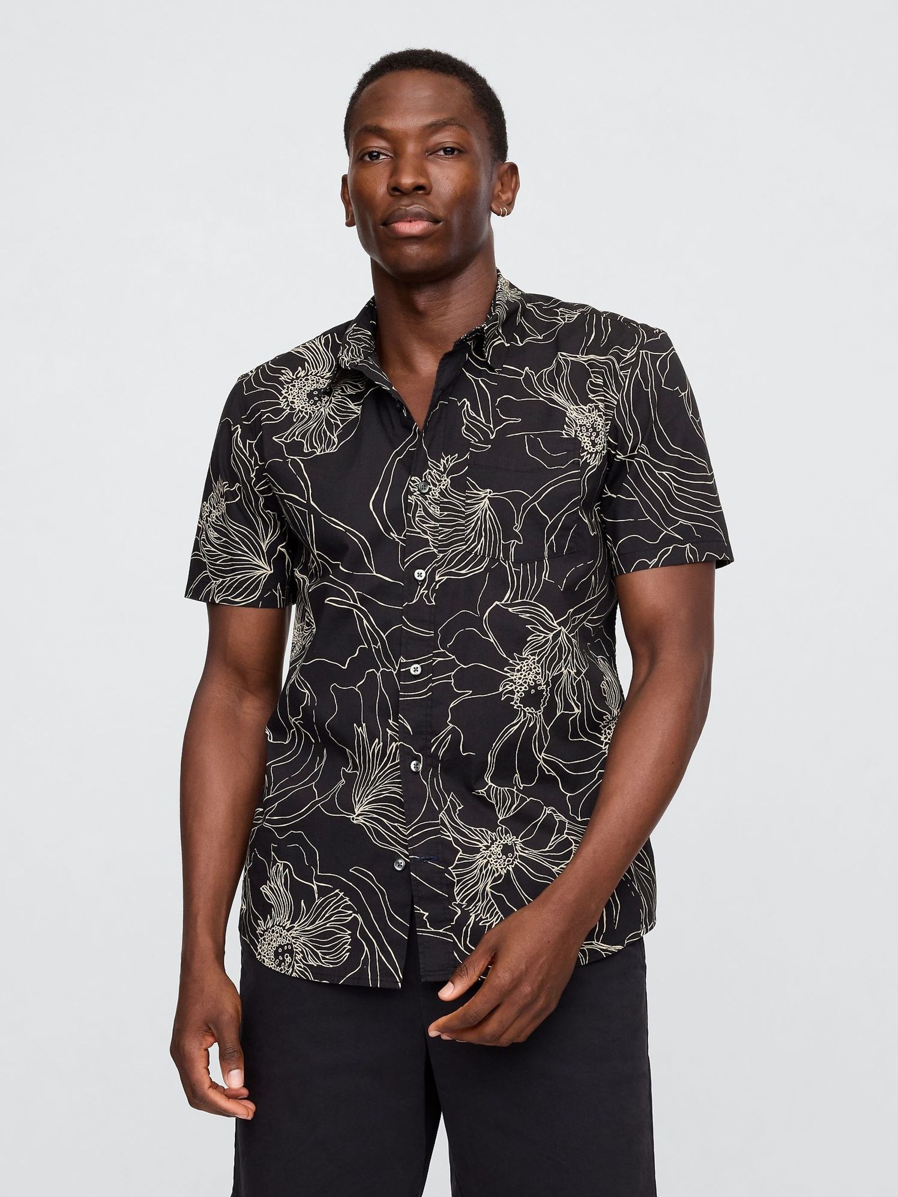 Black/White Poplin Short Sleeve Shirt (W22557) | £30