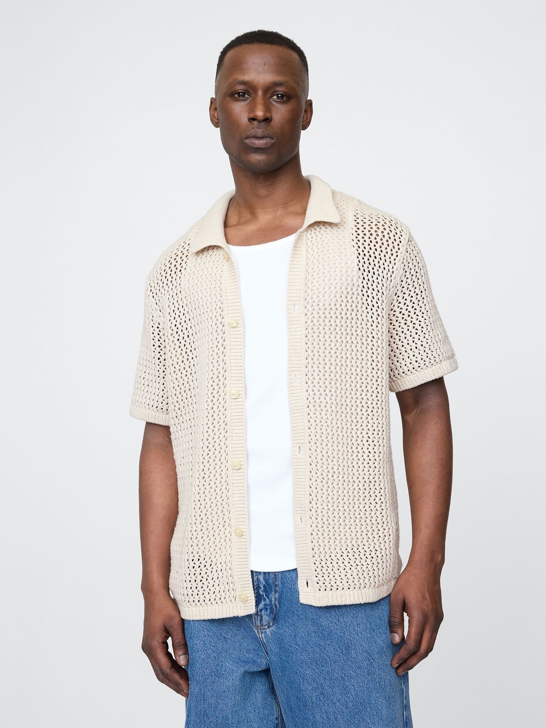 Beige Crochet Knit Shirt (W22558) | £40