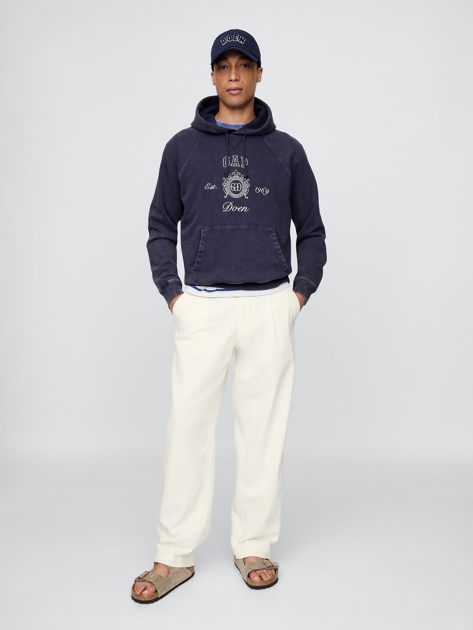 White DÔEN Pleated Denim Trousers (W22560) | £75