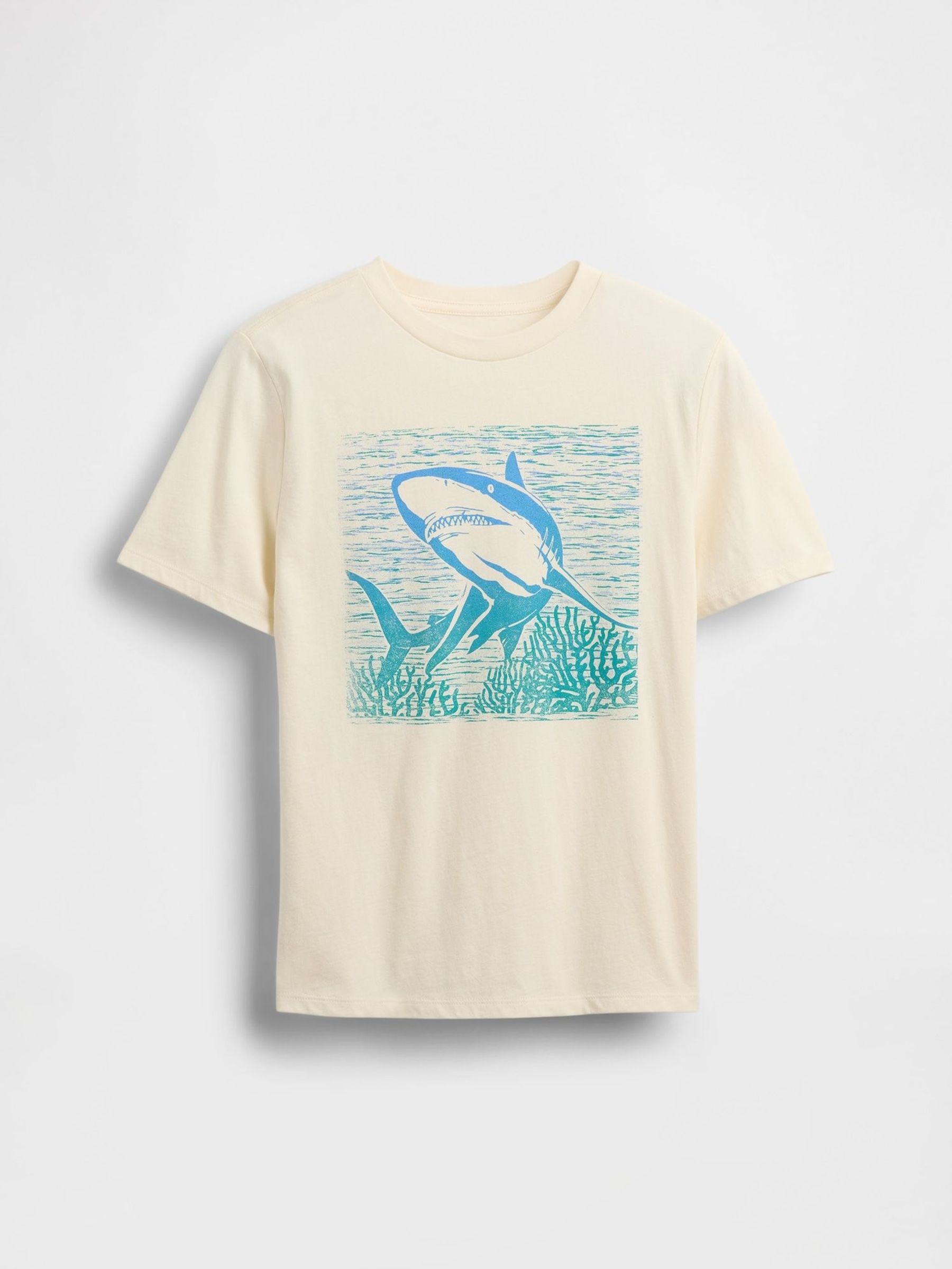 Beige Shark Graphic Short Sleeve Crew Neck T-Shirt (4-13yrs) (W22681) | £10