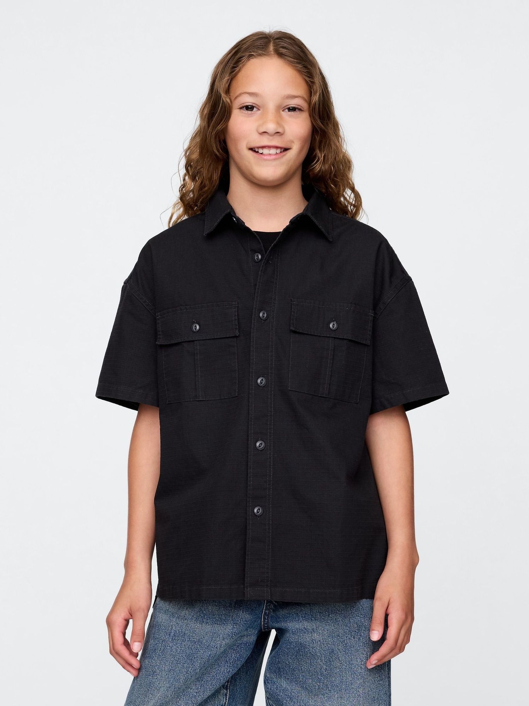 Black Ripstop Utility Shirt (4-13yrs) (W23060) | £25