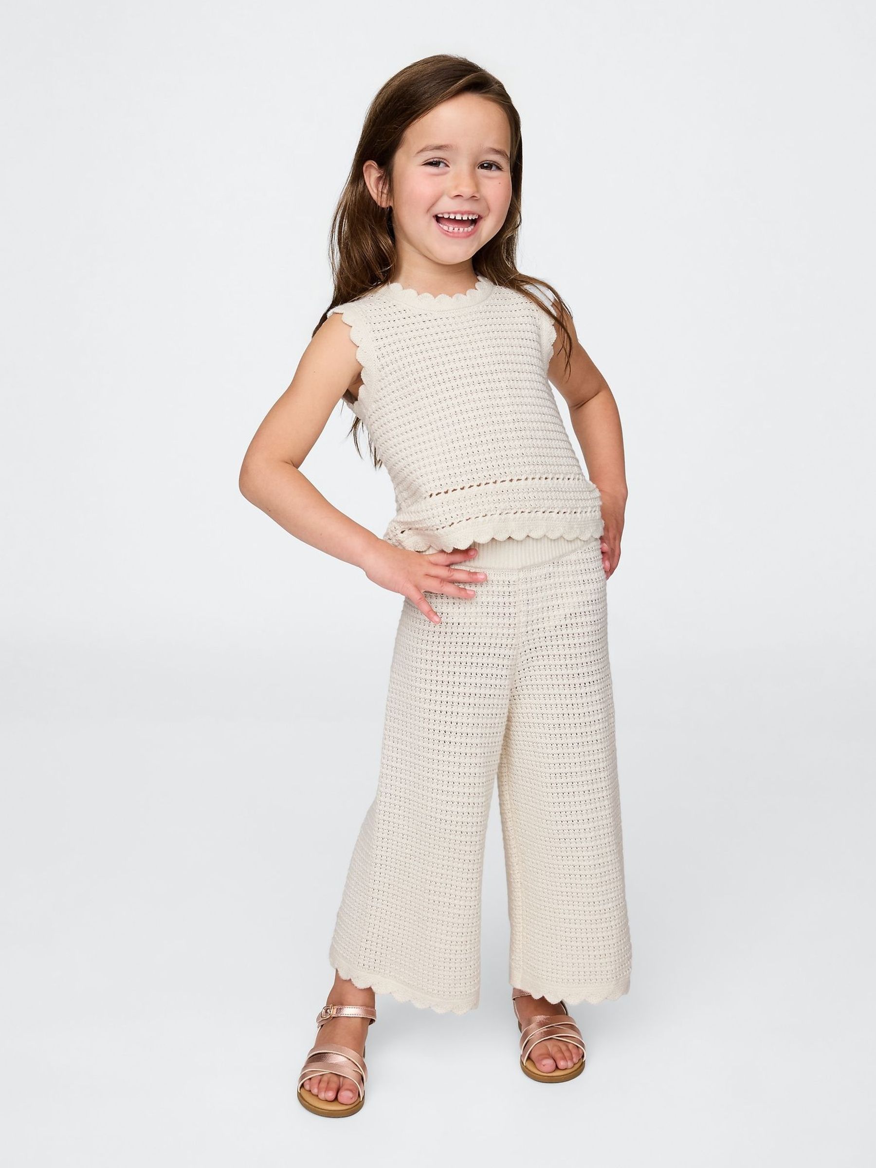 Beige Crochet Wide-Leg Trousers (6mths-5yrs) (W23206) | £18