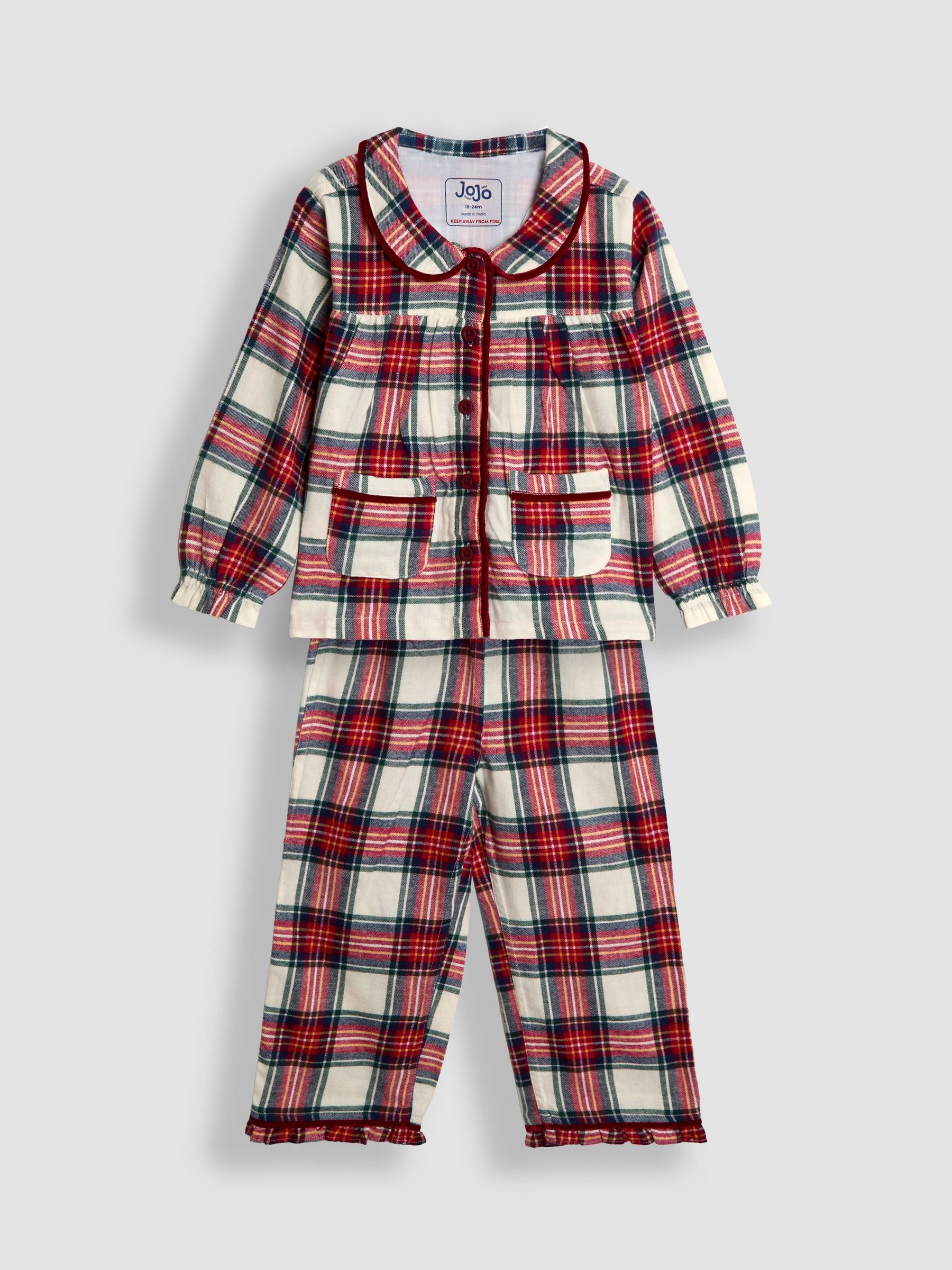 Cream silver Woven Check Pretty Collar Pyjamas (W23260) | £22