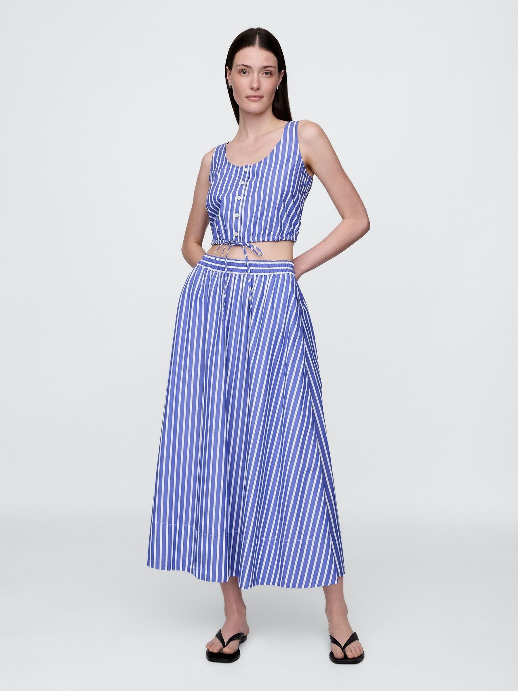 Blue Stripe Cinched-Hem Cropped Top (W24365) | £35