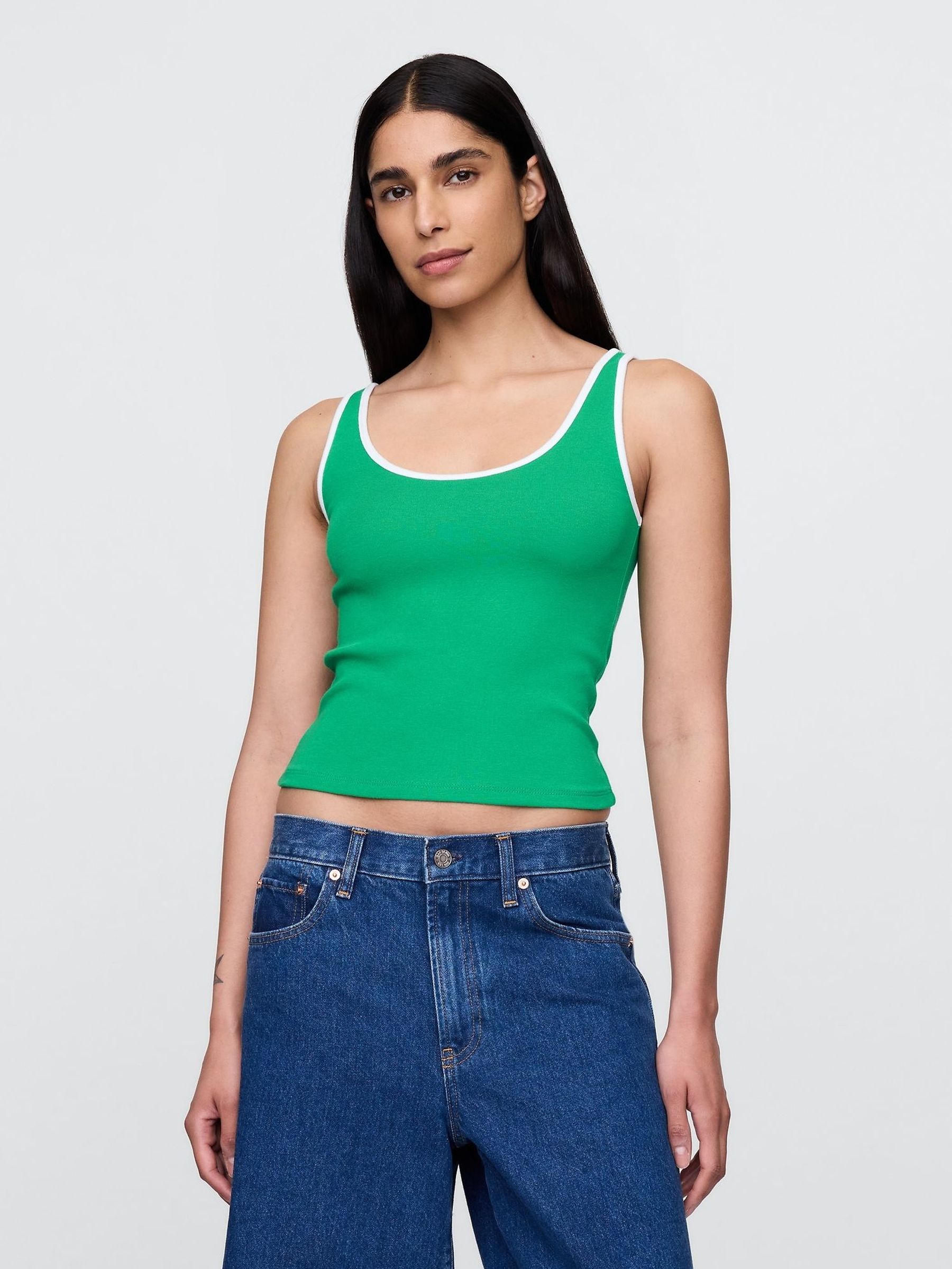Green Modern Cotton-Modal Scoop Neck Cropped Vest (W24369) | £12