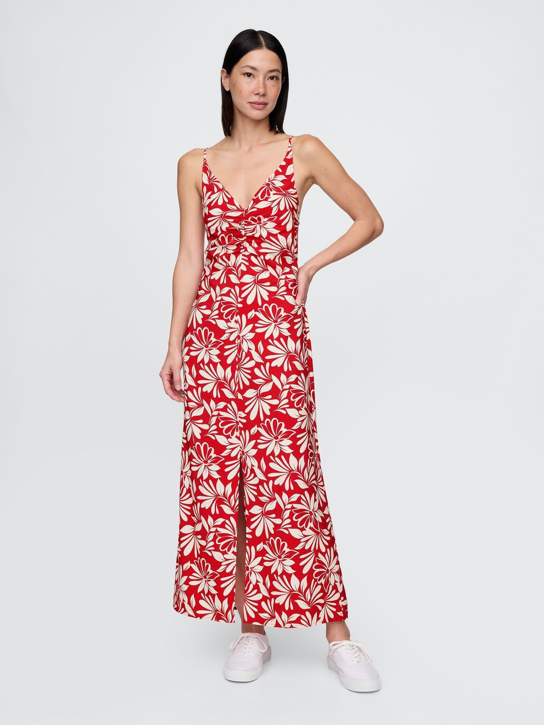 Red/White Floral Tie-Back Maxi Slip Dress (W24372) | £65