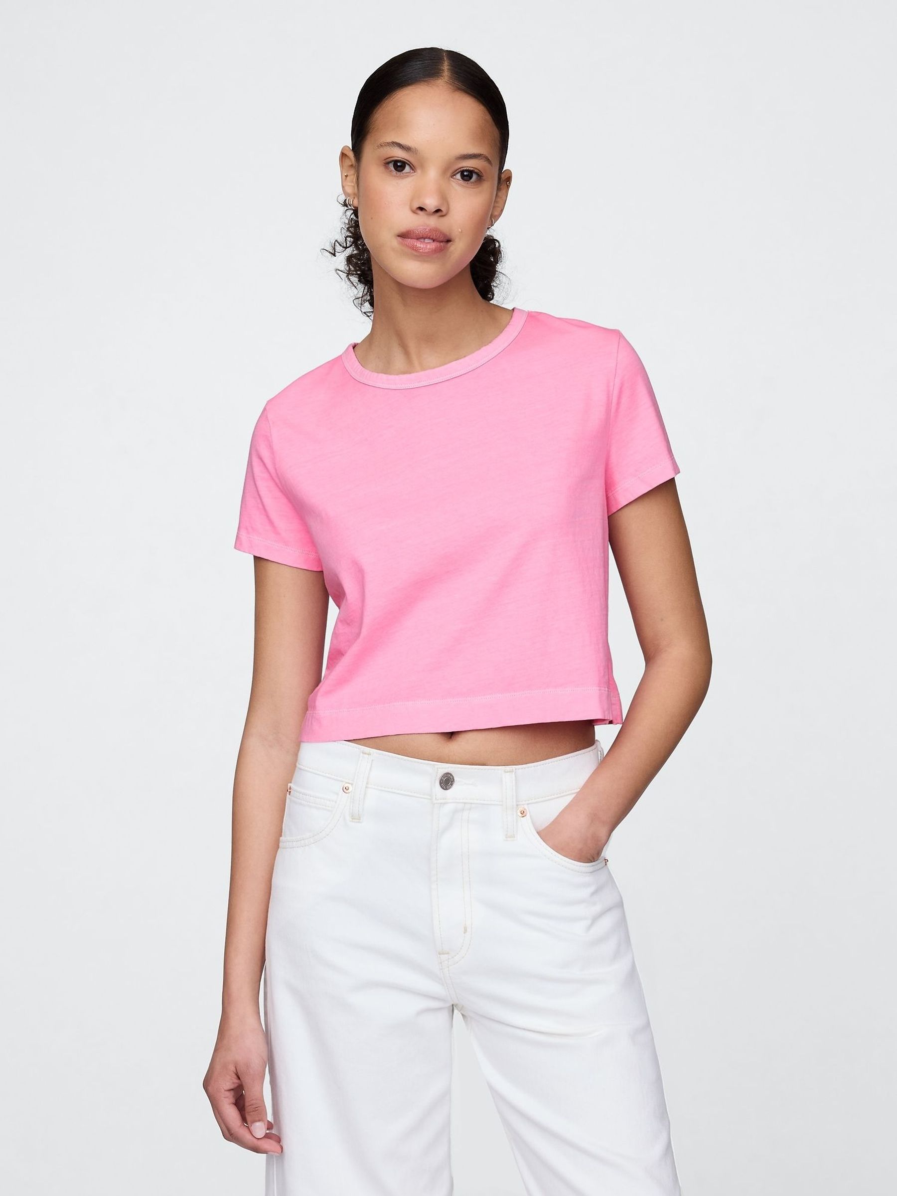 Pink Organic Cotton VintageSoft Cropped T-Shirt (W24373) | £15