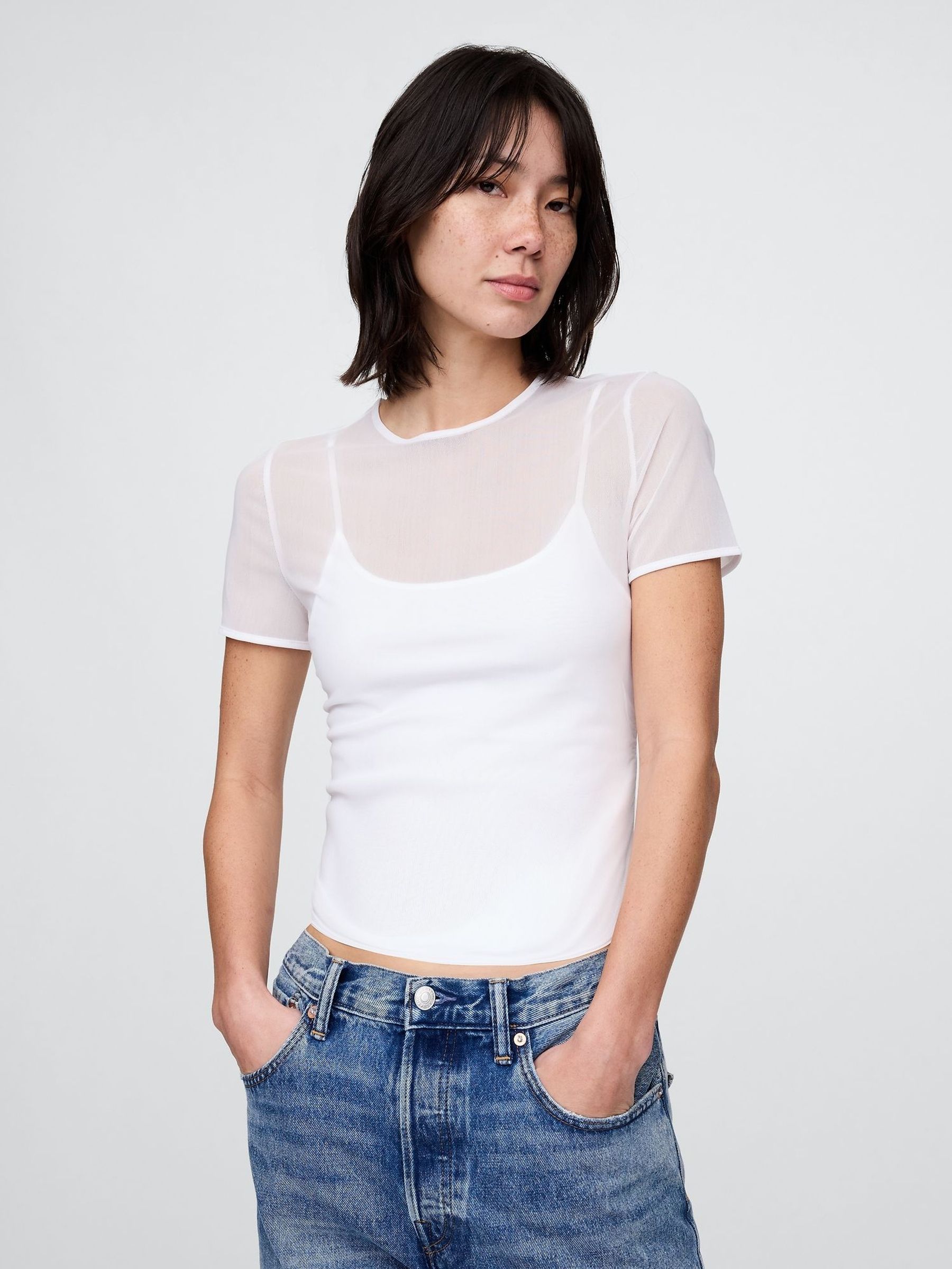 White Soft Stretch Mesh Cropped T-Shirt (W24374) | £14
