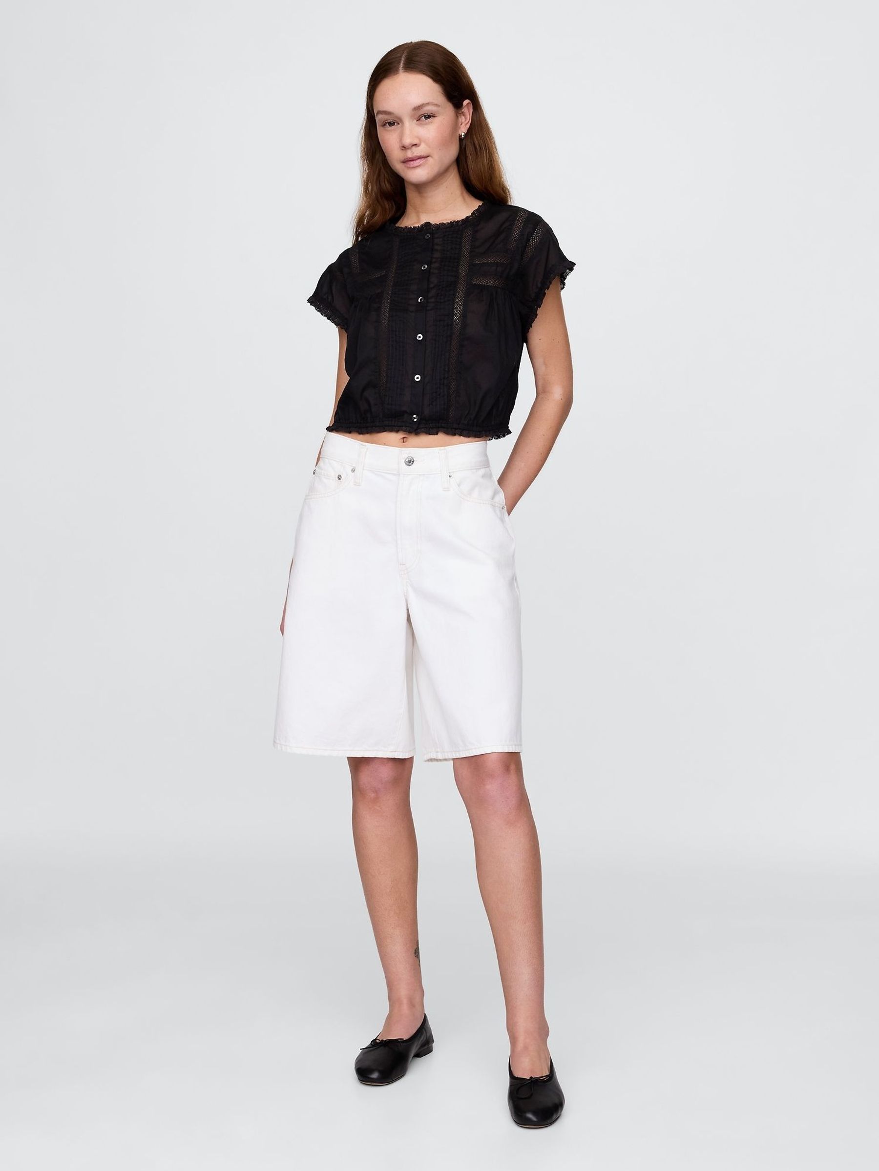 Black Cropped Ruffle Pintuck Top (W24382) | £40