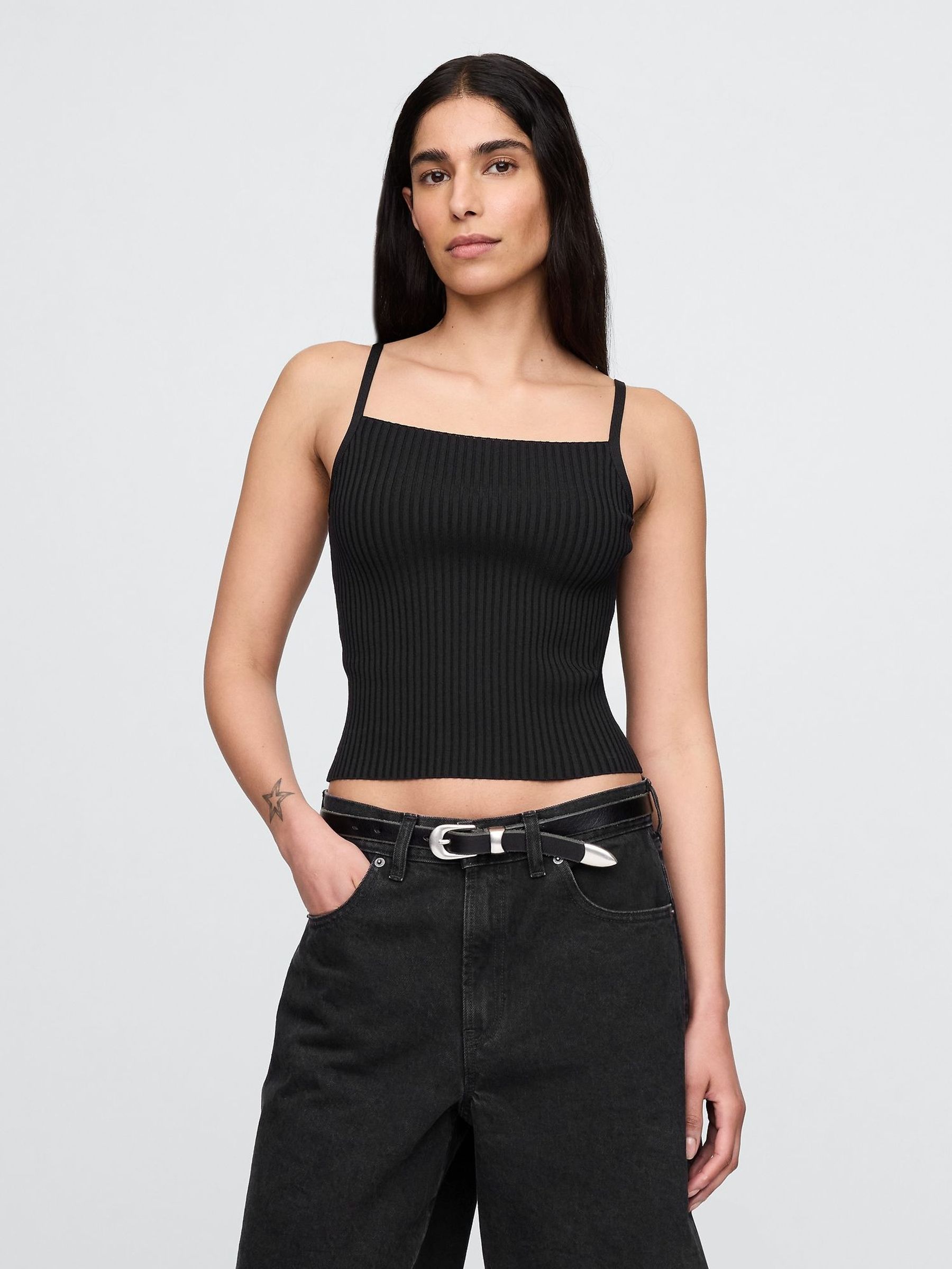Black Cropped Rib Vest (W24385) | £25