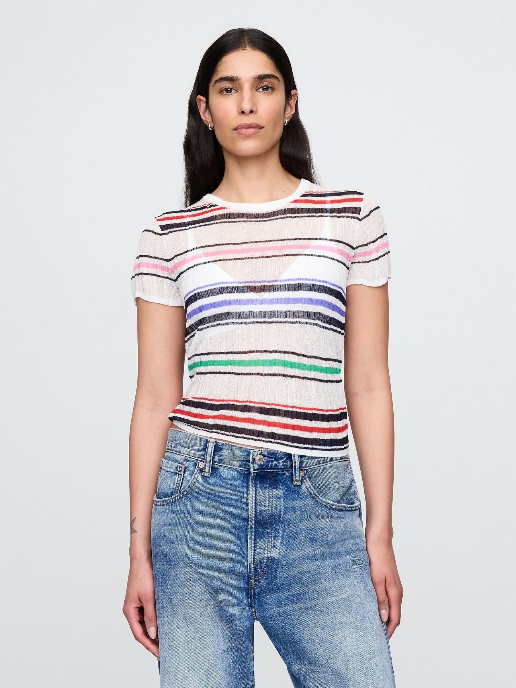 White Multi Sheer Rib T-Shirt (W24399) | £35
