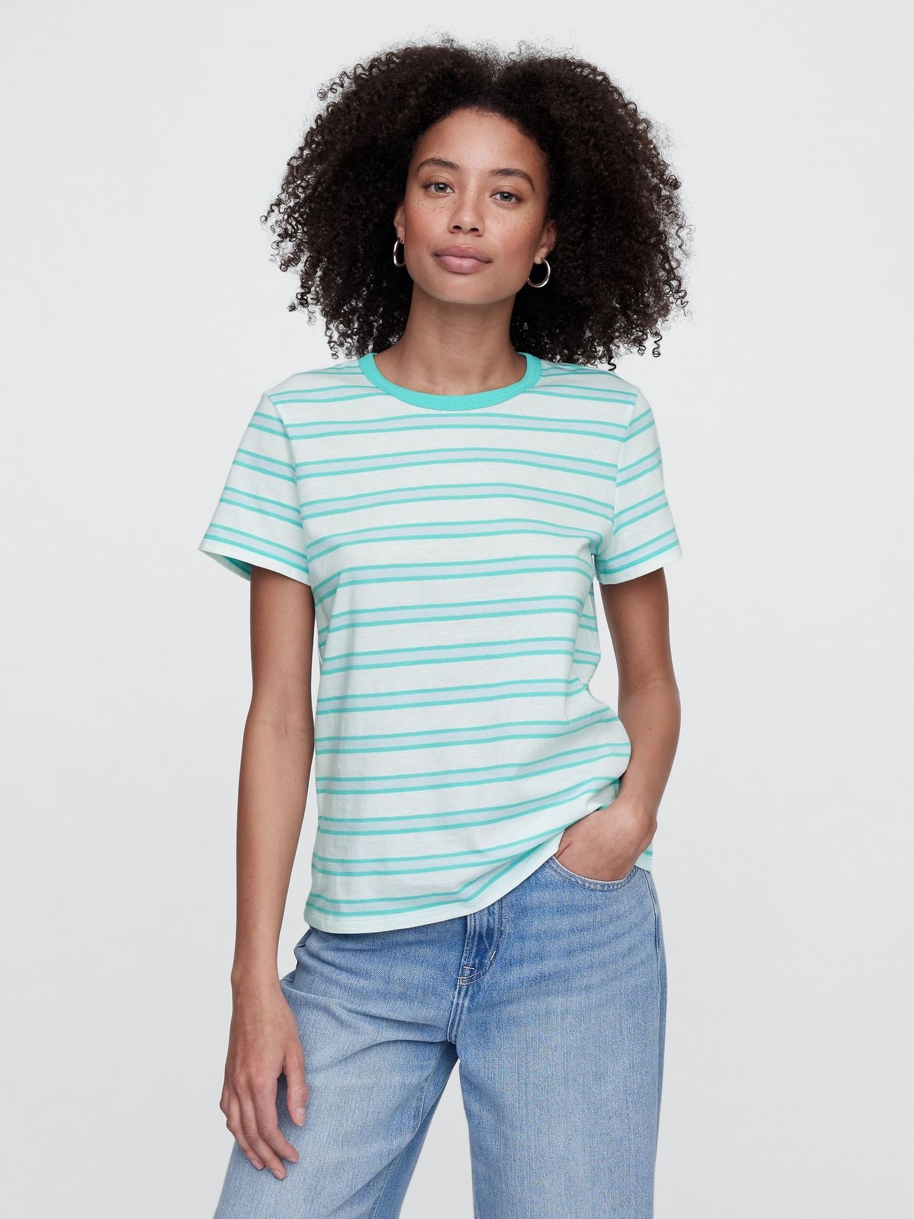 Light Blue Stripe Favourite Crew Neck Short Sleeve T-Shirt (W24402) | £14