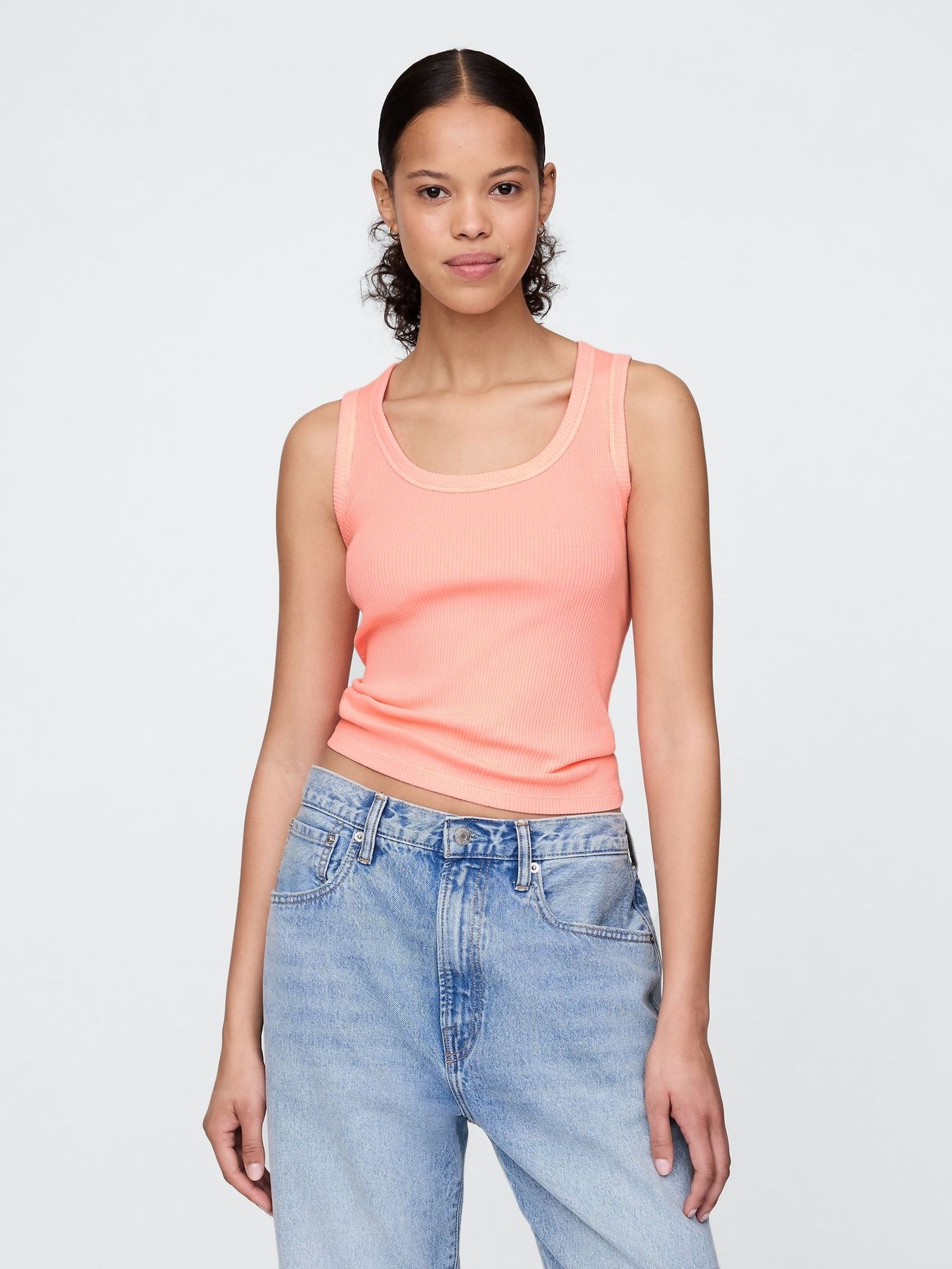 Orange Ribbed Knit Cotton Stretch Scoop Vest (W24408) | £16