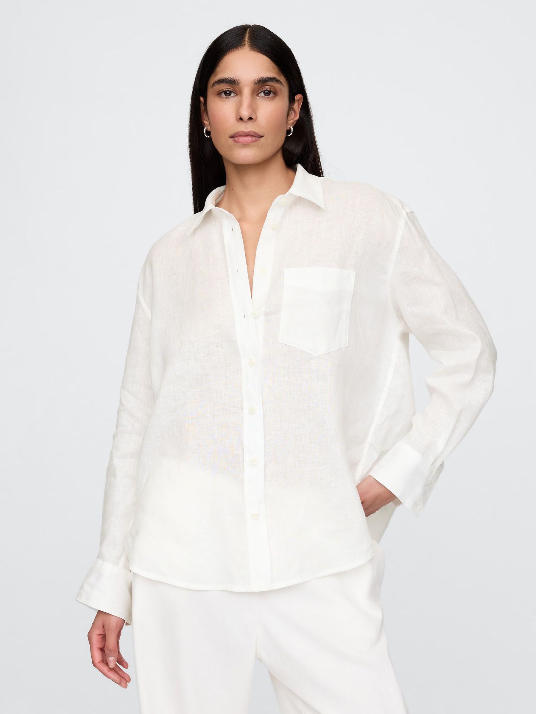 White 100% Linen Oversized Shirt (W24409) | £75