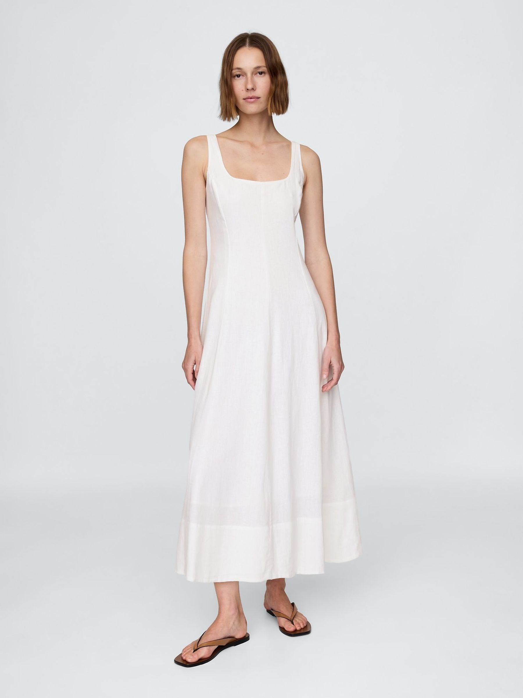 White Linen-Blend Square-Neck Maxi Dress (W24411) | £105
