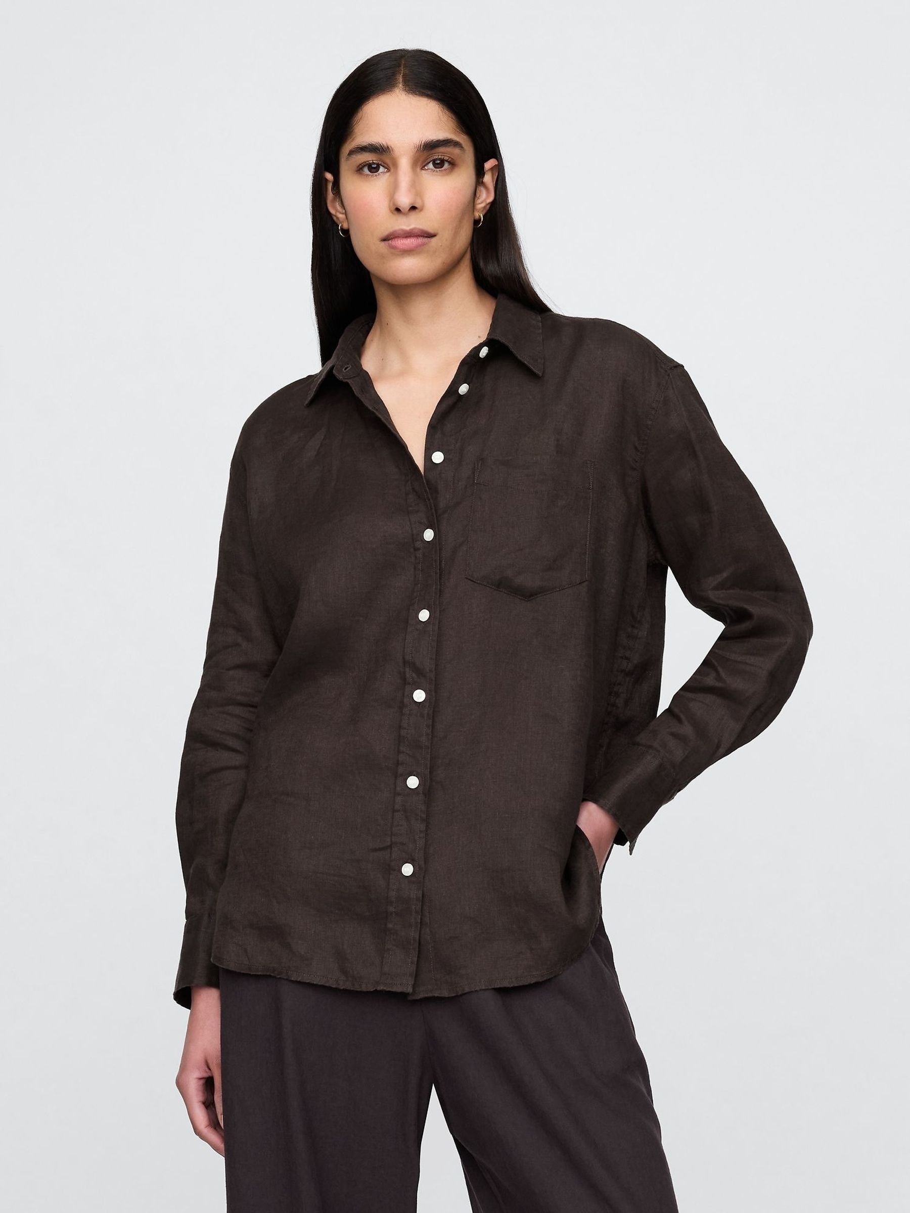 Brown 100% Linen Oversized Shirt (W24414) | £75