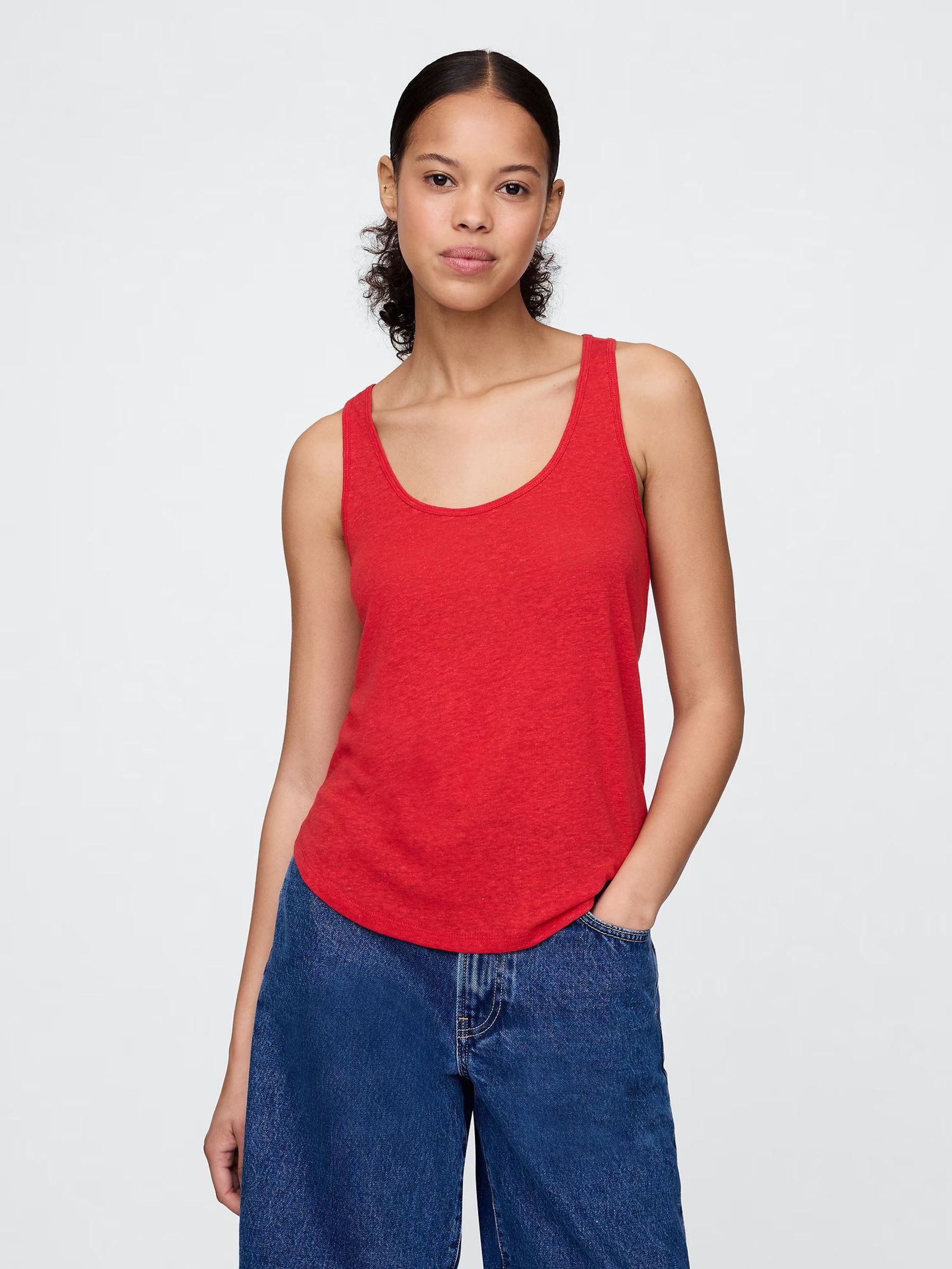 Red Linen-Blend Racerback Vest (W24415) | £25