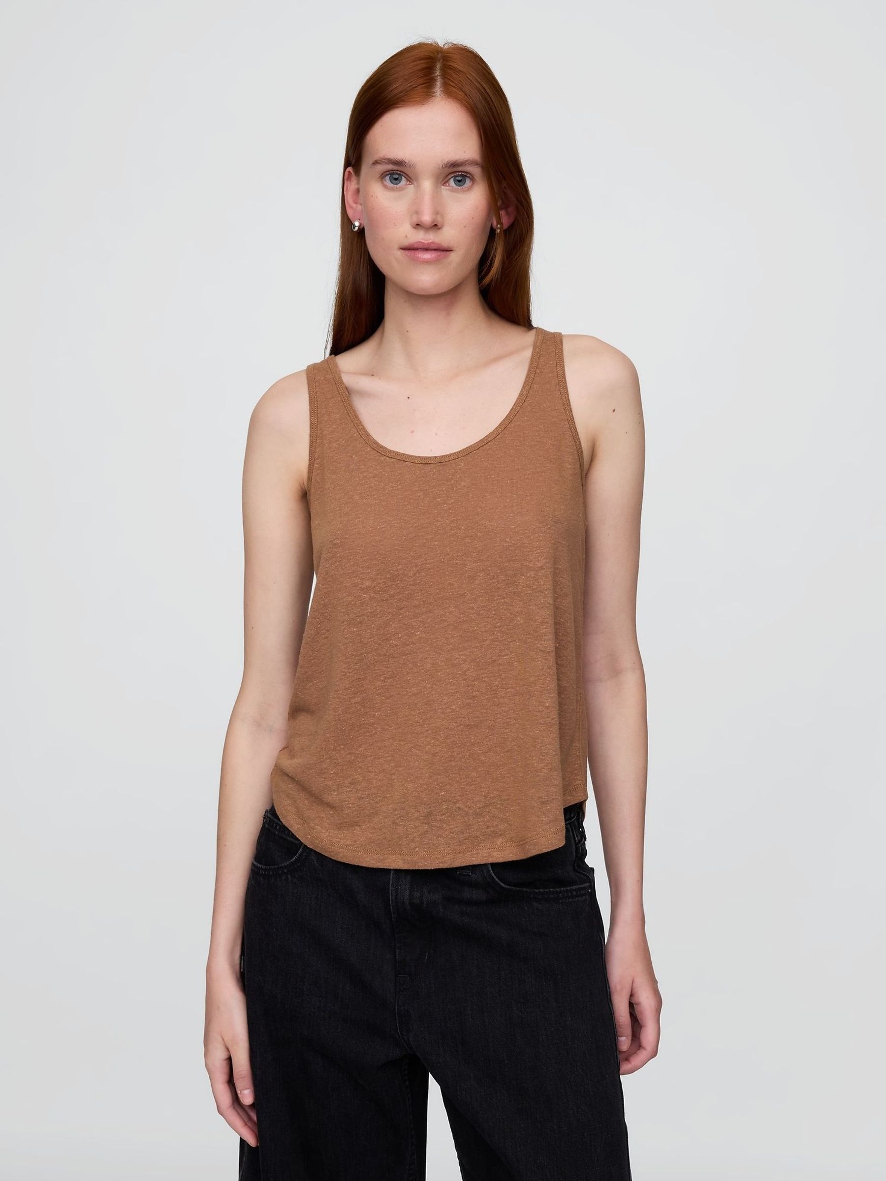 Brown Linen-Blend Racerback Vest (W24428) | £25