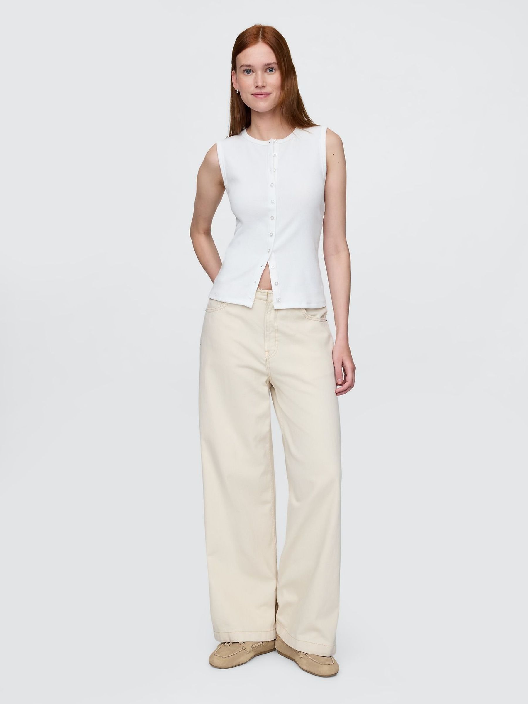 White Modern Rib Cardigan Vest (W24439) | £25