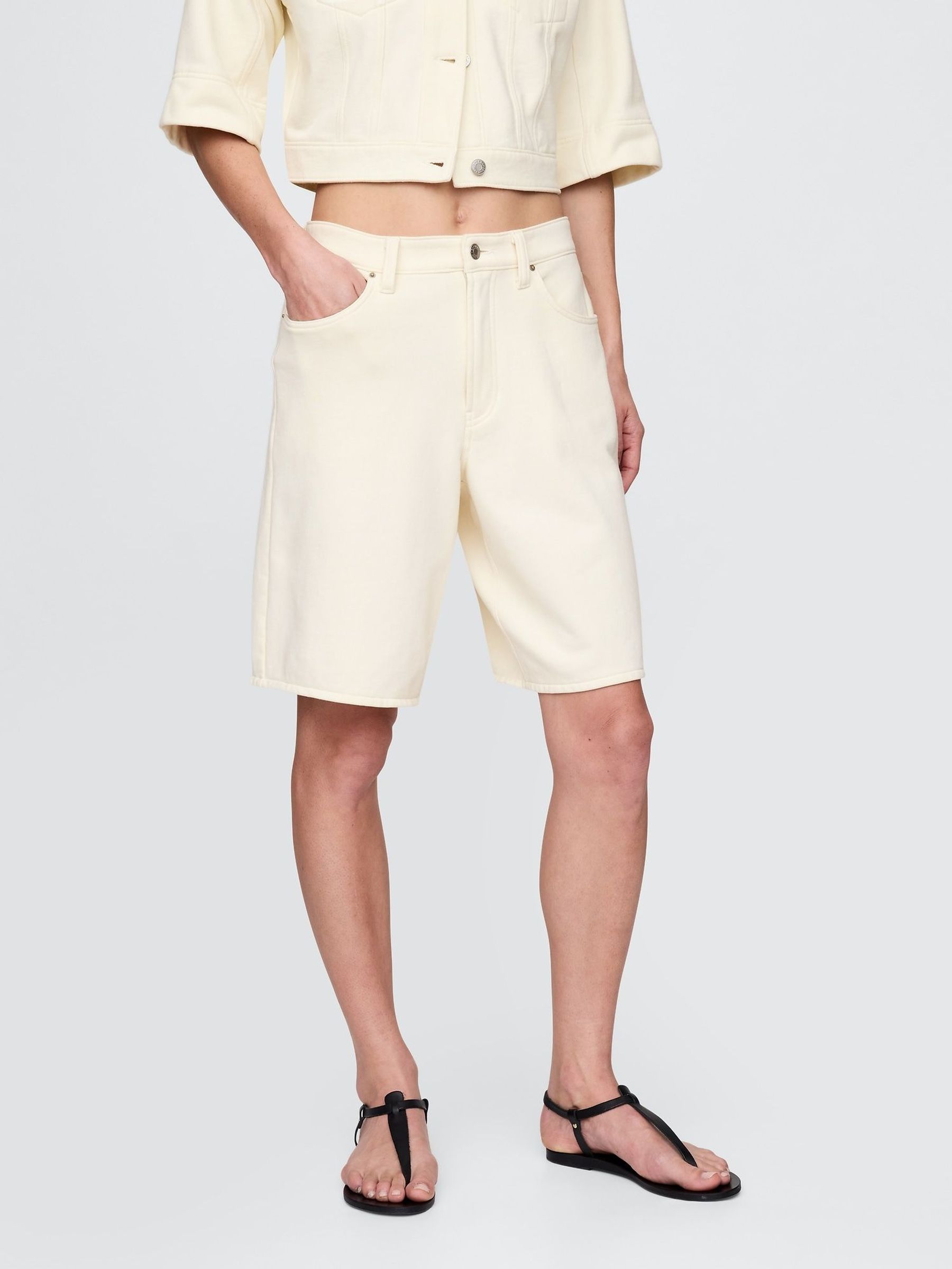 Cream 11" Mid Waisted French Terry Denim Longline Shorts (W24444) | £50