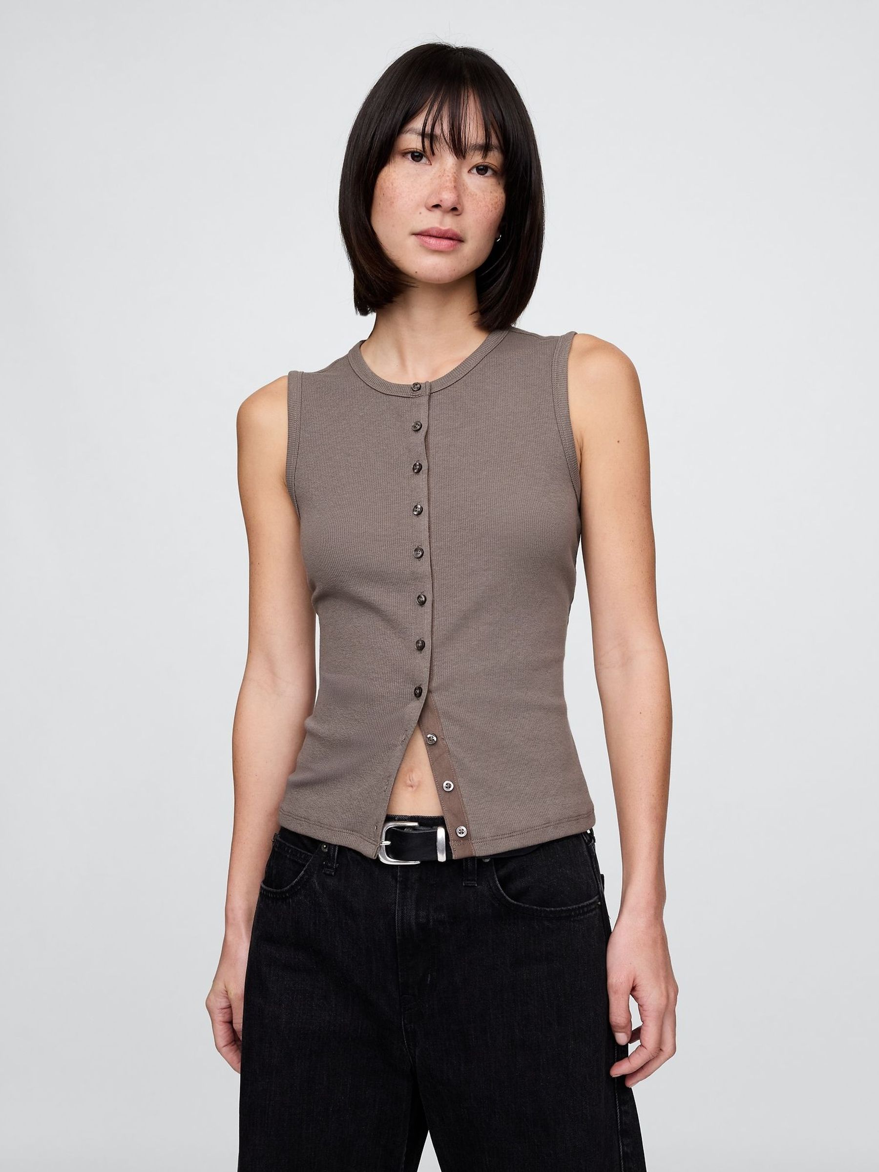 Brown Modern Rib Cardigan Vest (W24449) | £25