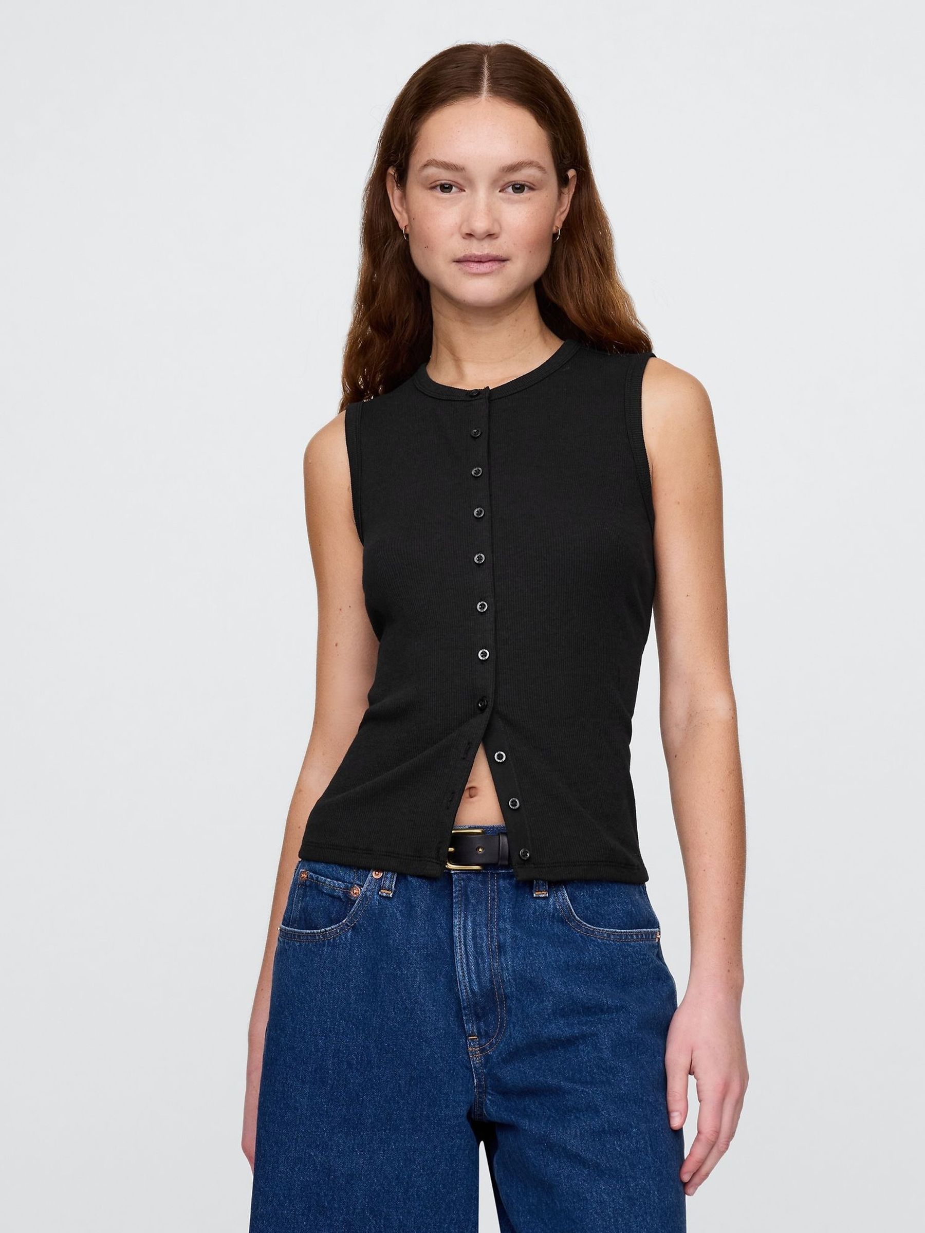 Black Modern Rib Cardigan Vest (W24454) | £25