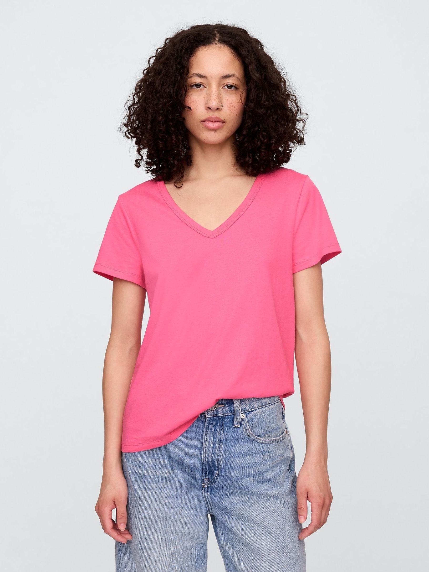 Dark Pink V-Neck Favourite Cotton Short Sleeve T-Shirt (W24464) | £12