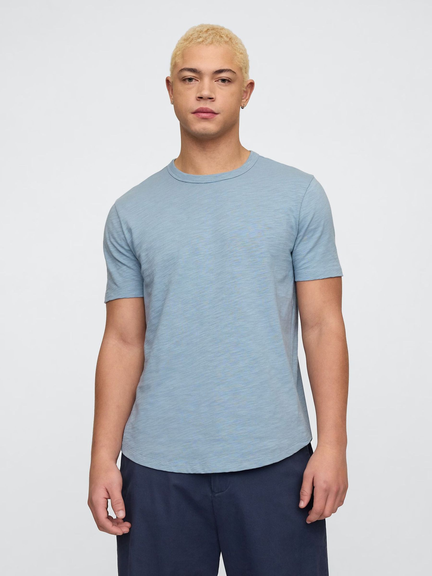 Blue Slub Curved Hem Short Sleeve T-Shirt (W24575) | £12