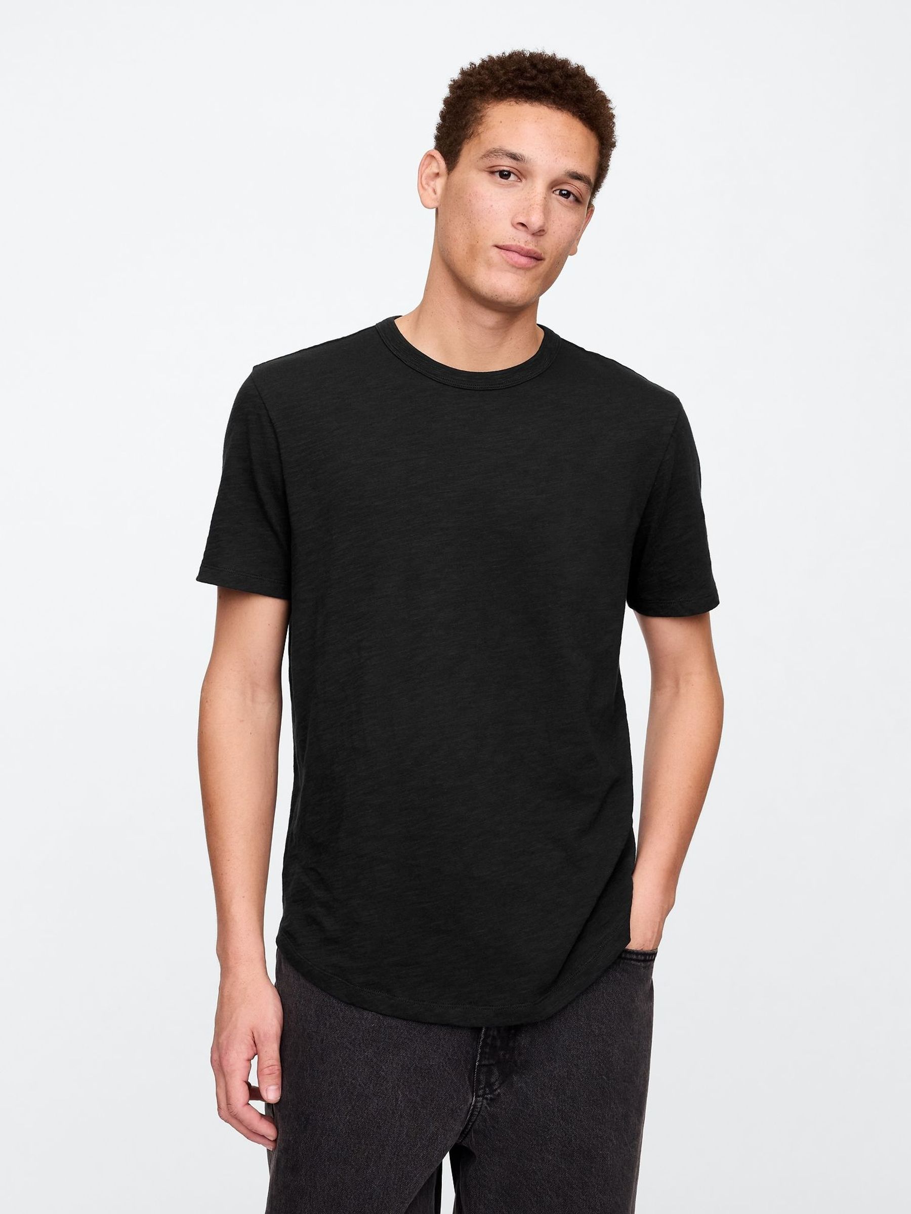 Black Slub Curved Hem Short Sleeve T-Shirt (W24580) | £12