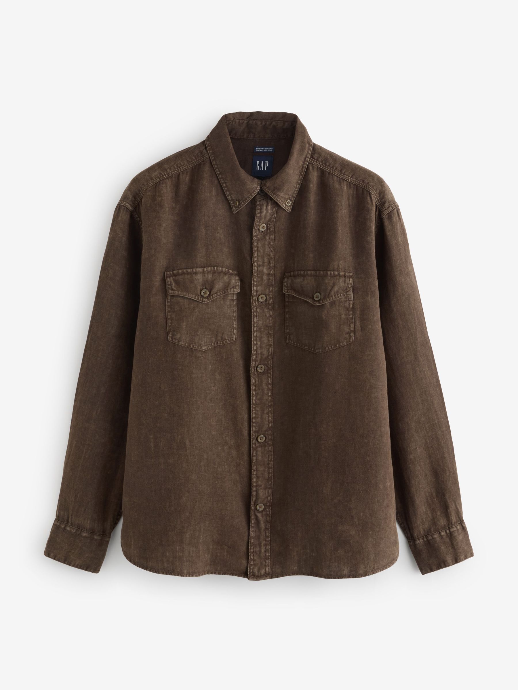 Brown 100% Linen Classic Shirt (W24582) | £70