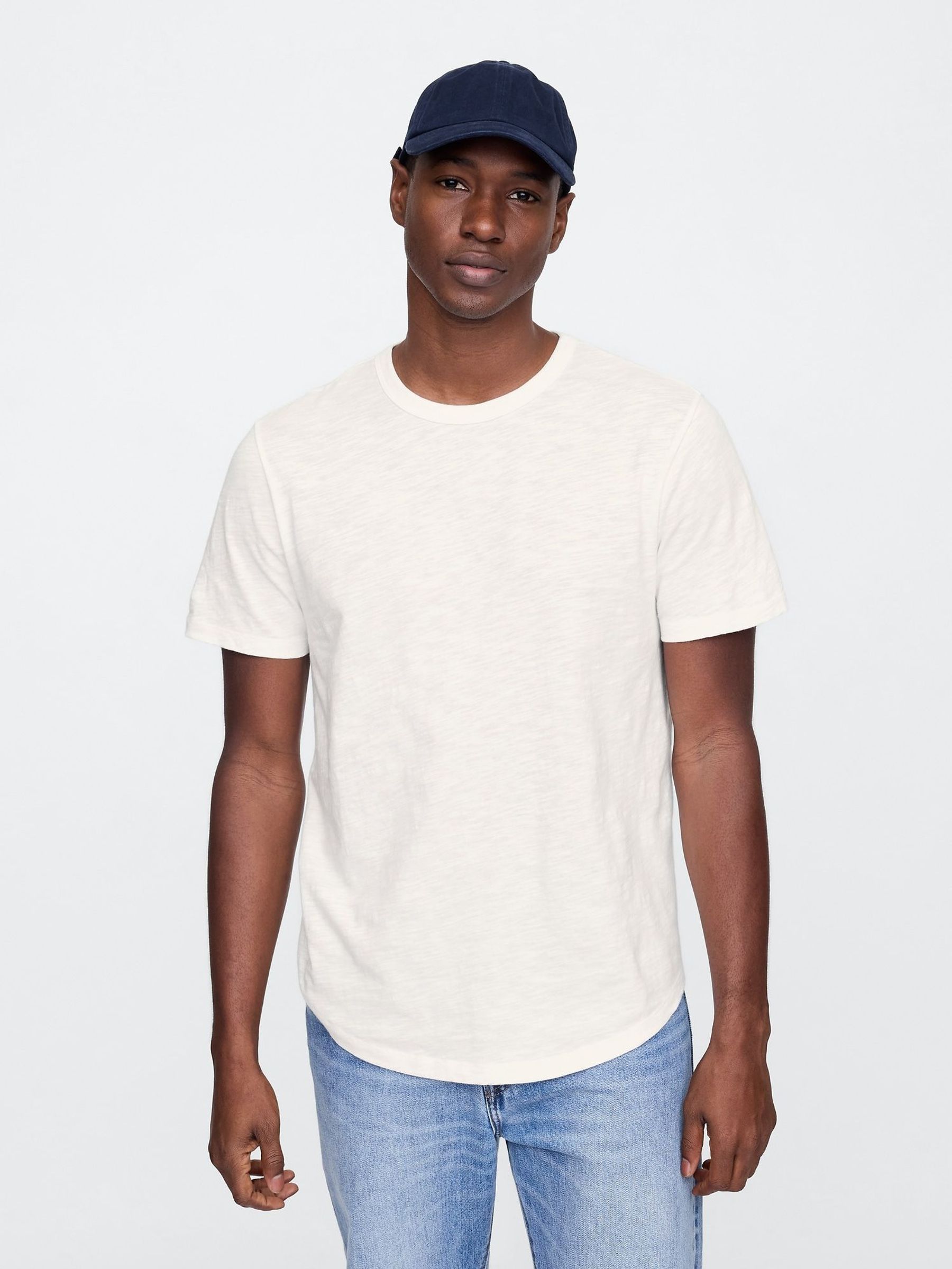 White Slub Curved Hem Short Sleeve T-Shirt (W24584) | £12