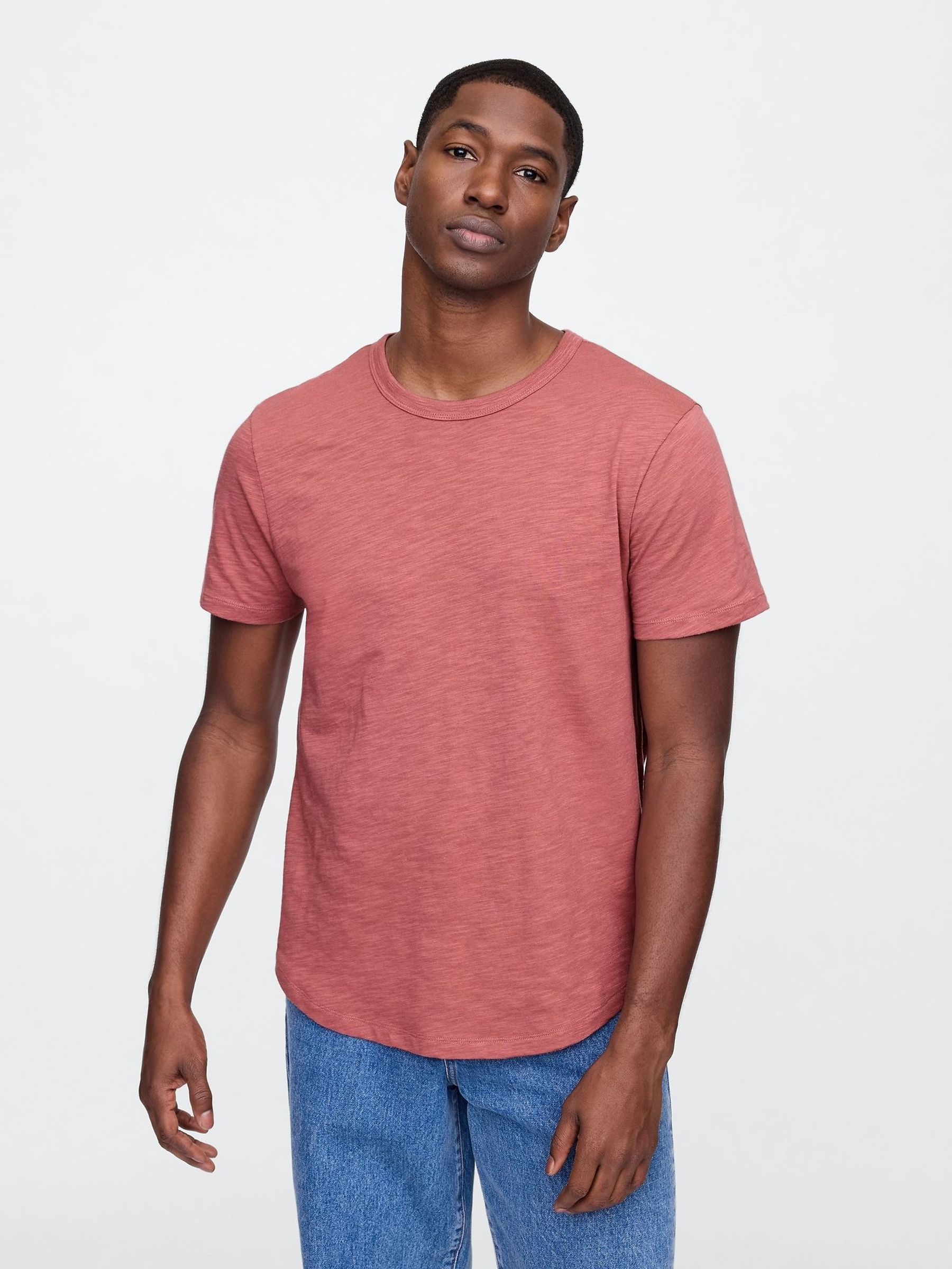 Red Slub Curved Hem Short Sleeve T-Shirt (W24585) | £12