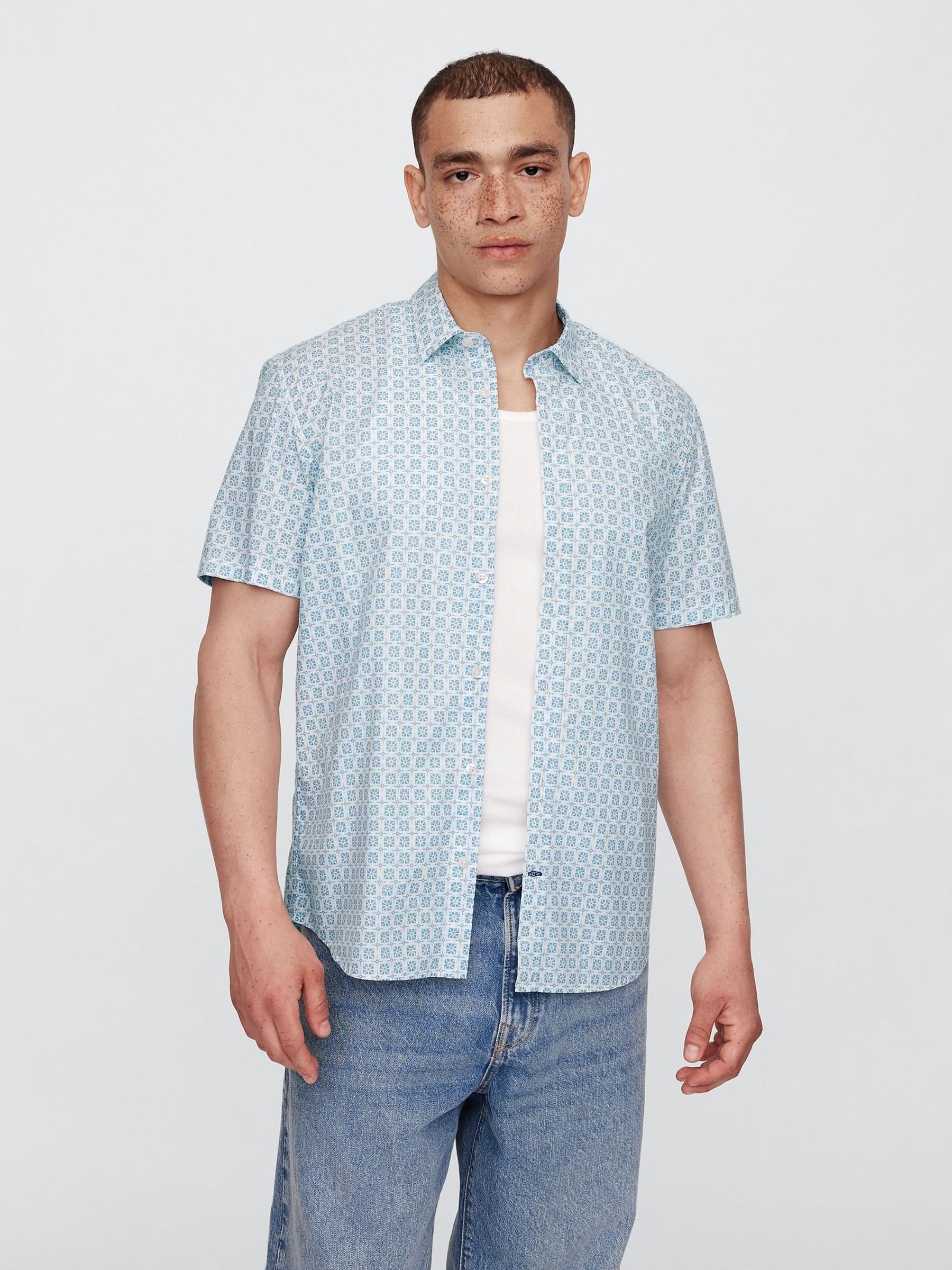 Blue Regular Fit Poplin Stretch Shirt (W24594) | £30
