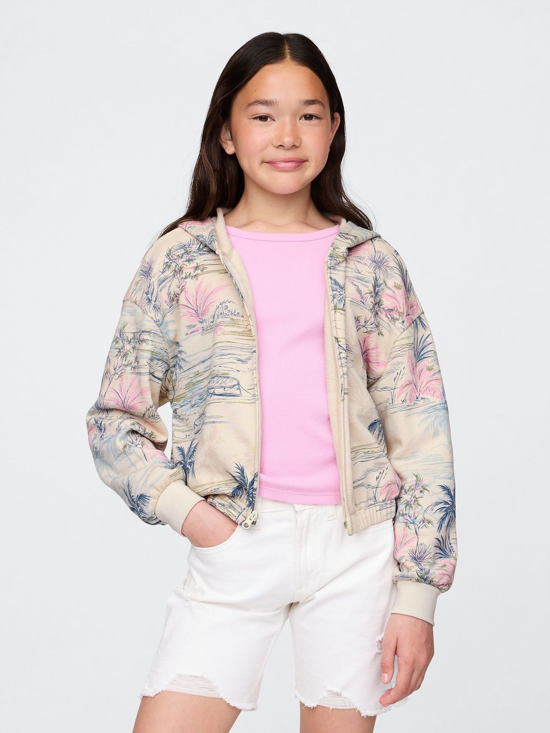 Beige Relaxed Cropped Zip Hoodie (4-13yrs) (W24600) | £25