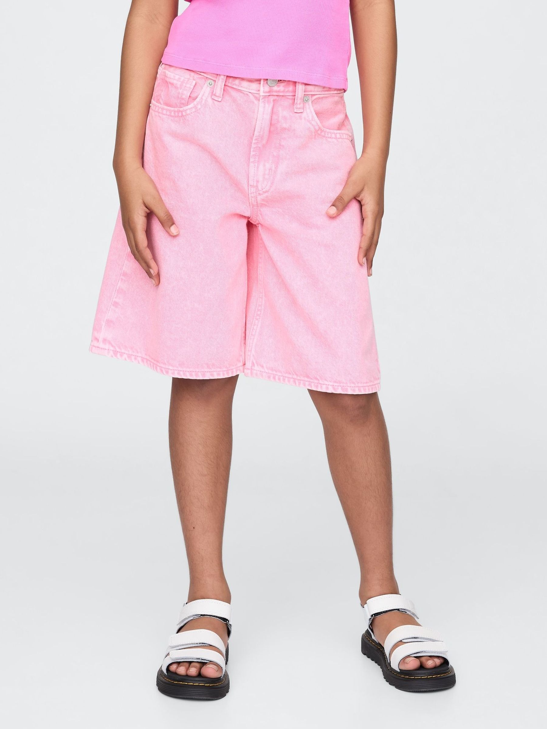 Pink Mid Waisted Longline Denim Shorts (5-13yrs) (W24604) | £30