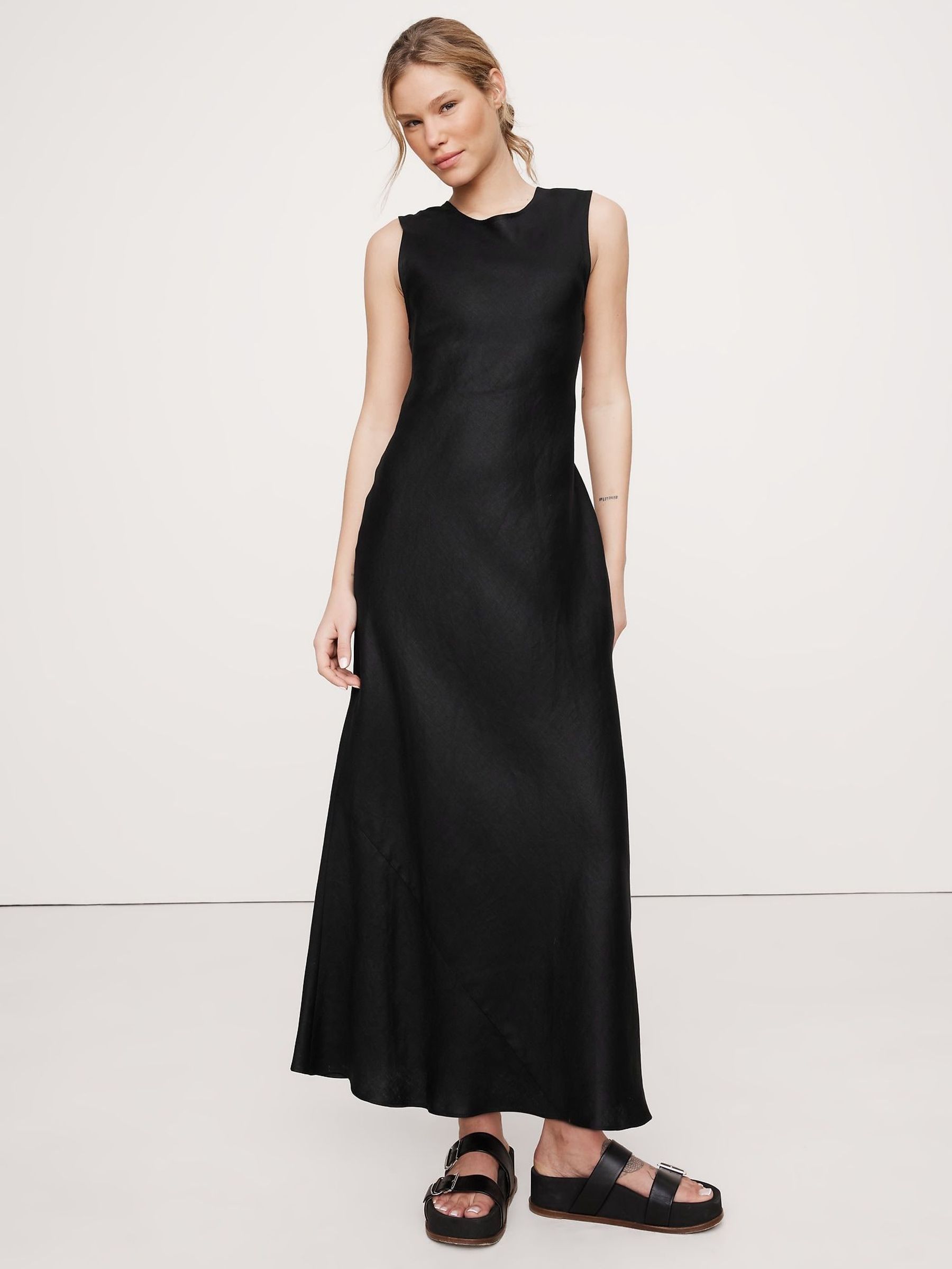 Banana Republic Black Backless Linen Maxi Dress (W24673) | £185