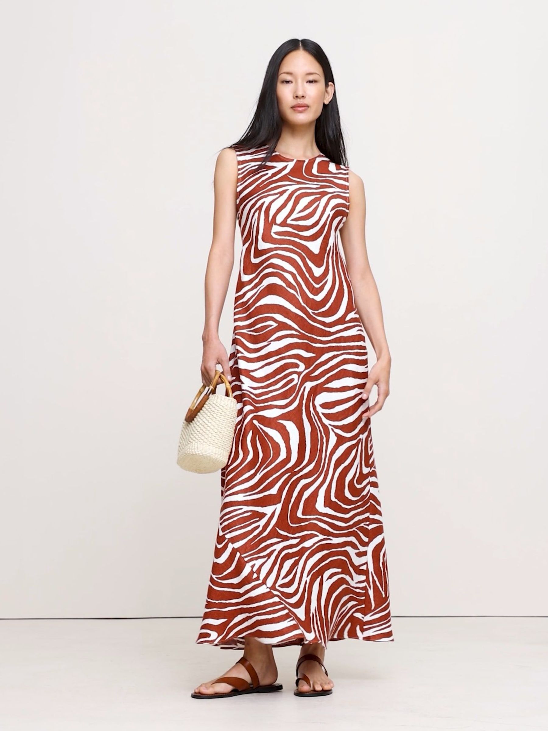 Banana Republic Brown/White Print Backless Linen Maxi Dress (W24679) | £185