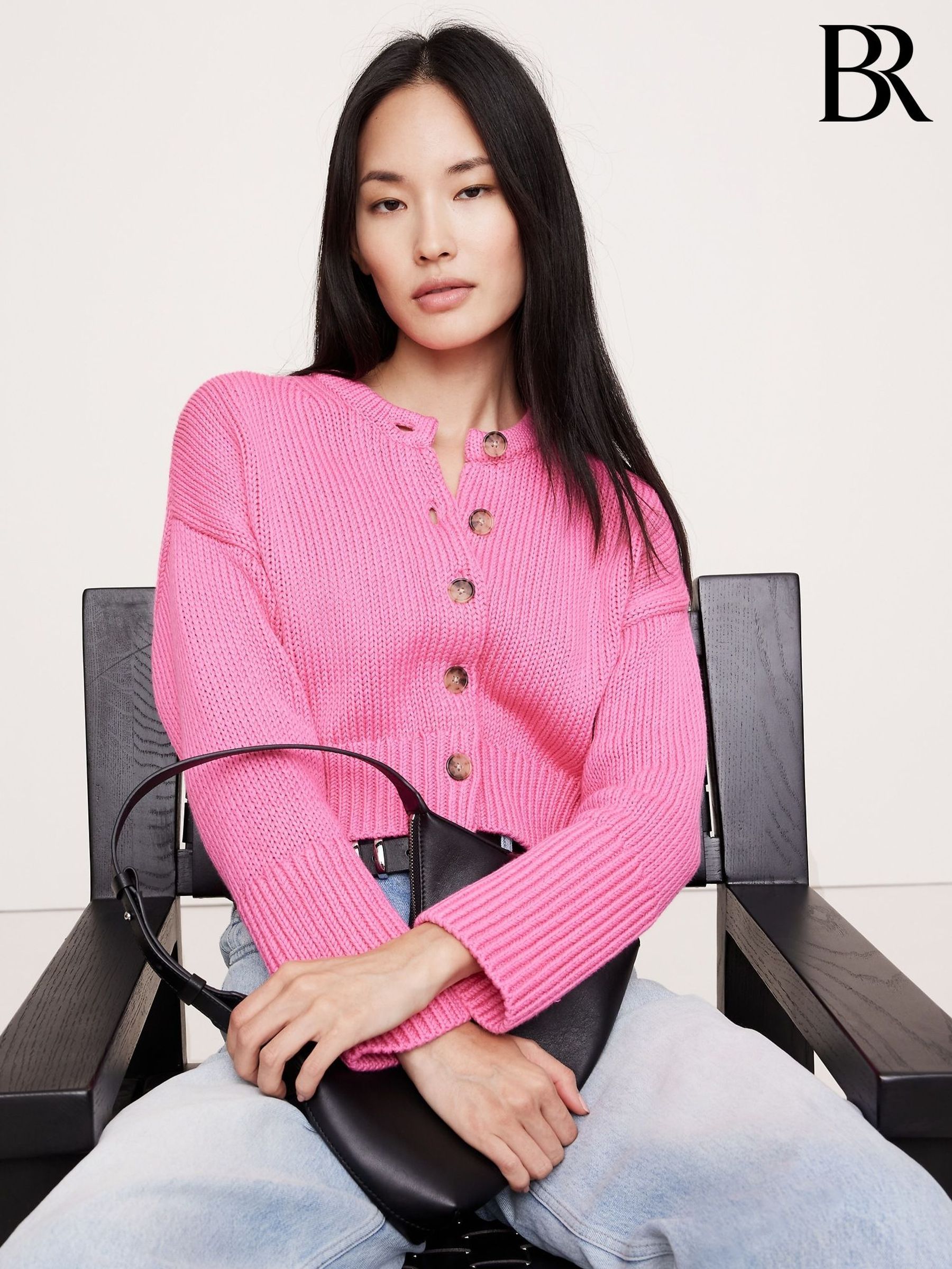 Banana Republic Pink Oversized Cotton Cropped Cardigan (W24684) | £95