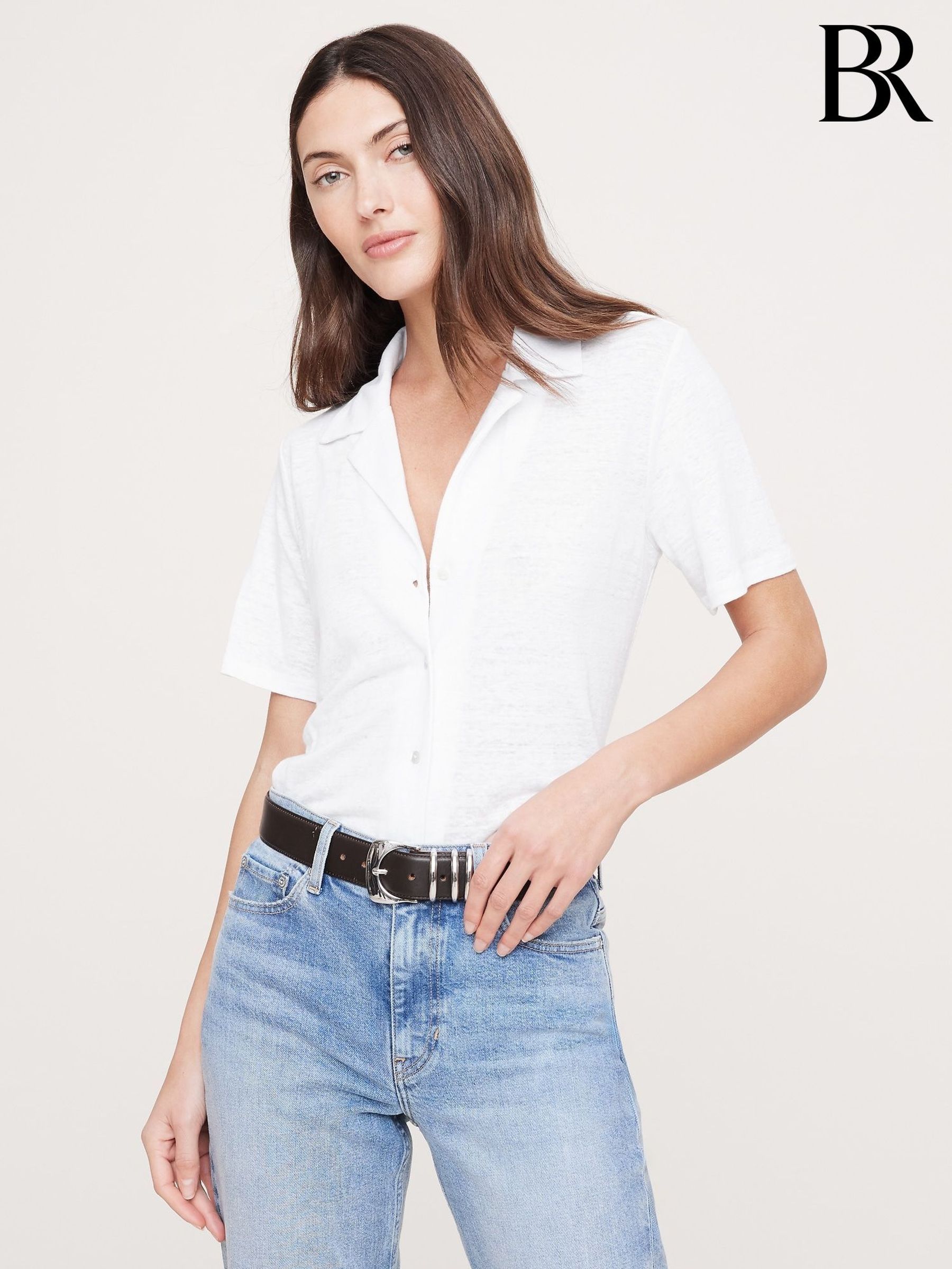 Banana Republic White Linen Resort Shirt (W24687) | £65