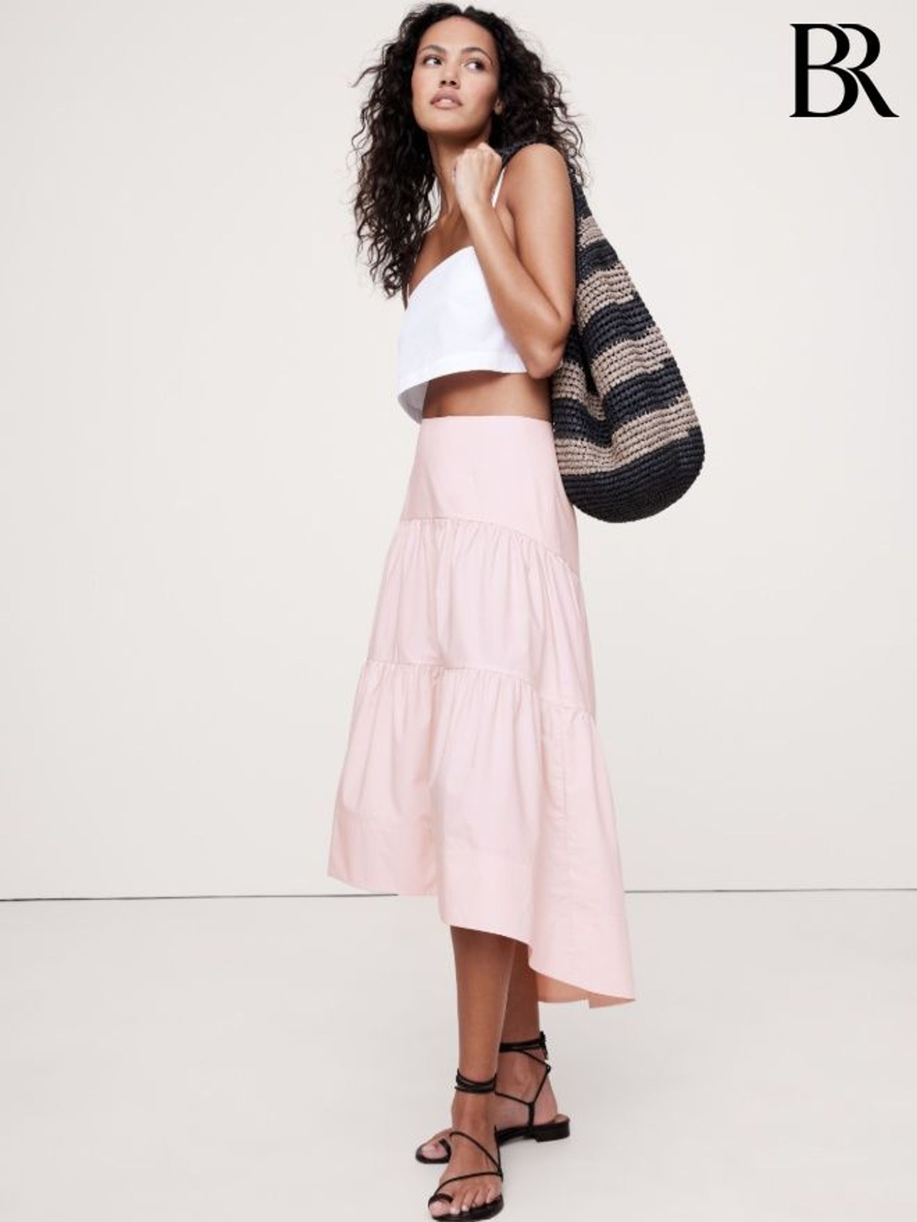 Banana Republic Pink Drop Waist Tiered Maxi Skirt (W24689) | £65